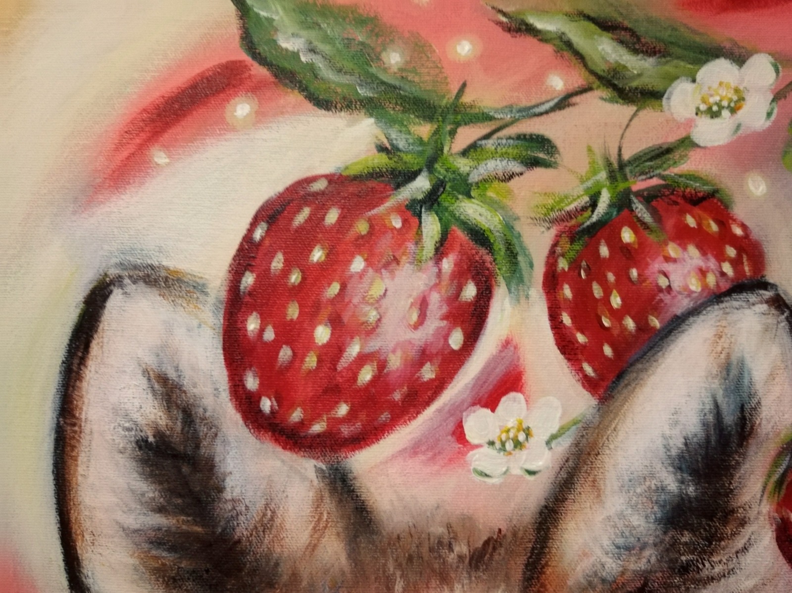 FUCHSTRÄUME - gemaltes Fuchsbild mit Erdbeeren auf Leinwand 50cmx60cm von Christiane Schwarz 7