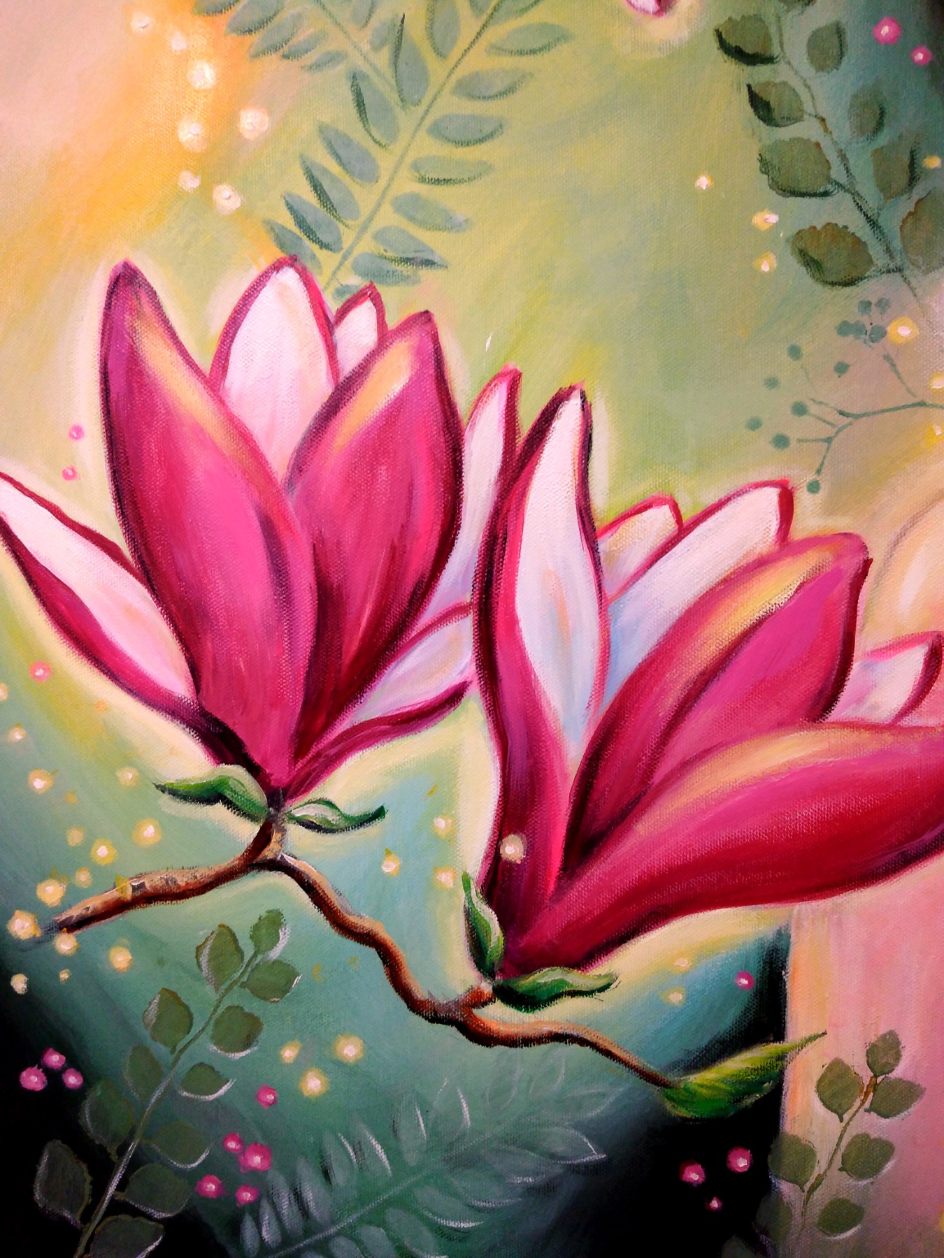 Mixed-Media-Ölgemälde GEHEIMNISVOLLER MAGNOLIENGARTEN - Künstlerin Christiane Schwarz - 60cmx70cm