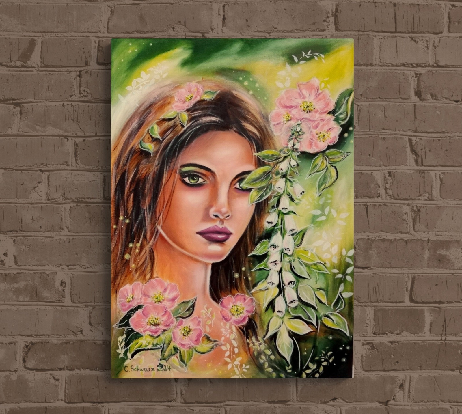 GREEN EYES OF NATURE - wunderschönes Kunstwerk auf Leinwand 50cmx70cm von der Künstlerin