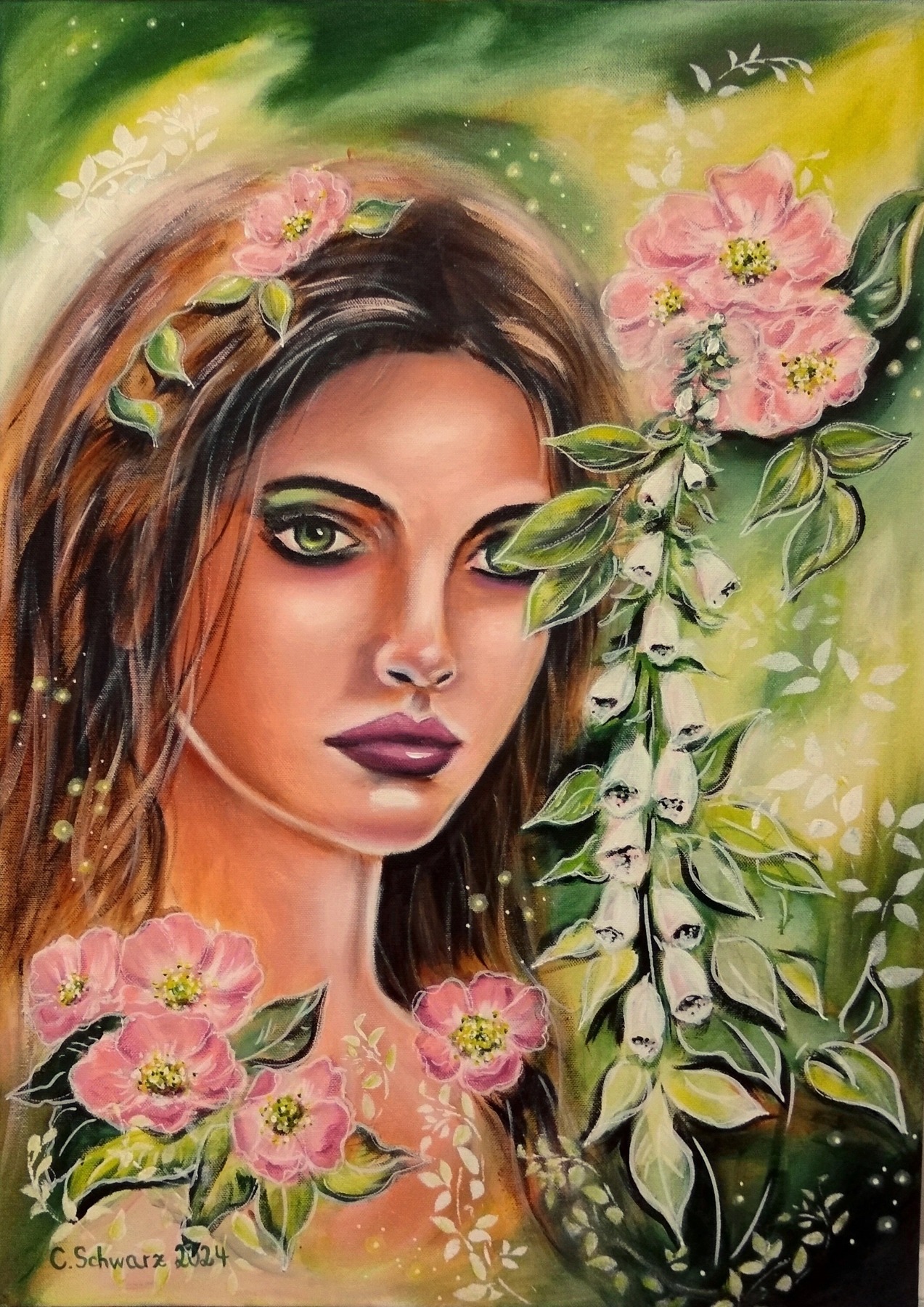 GREEN EYES OF NATURE - wunderschönes Kunstwerk auf Leinwand 50cmx70cm von der Künstlerin