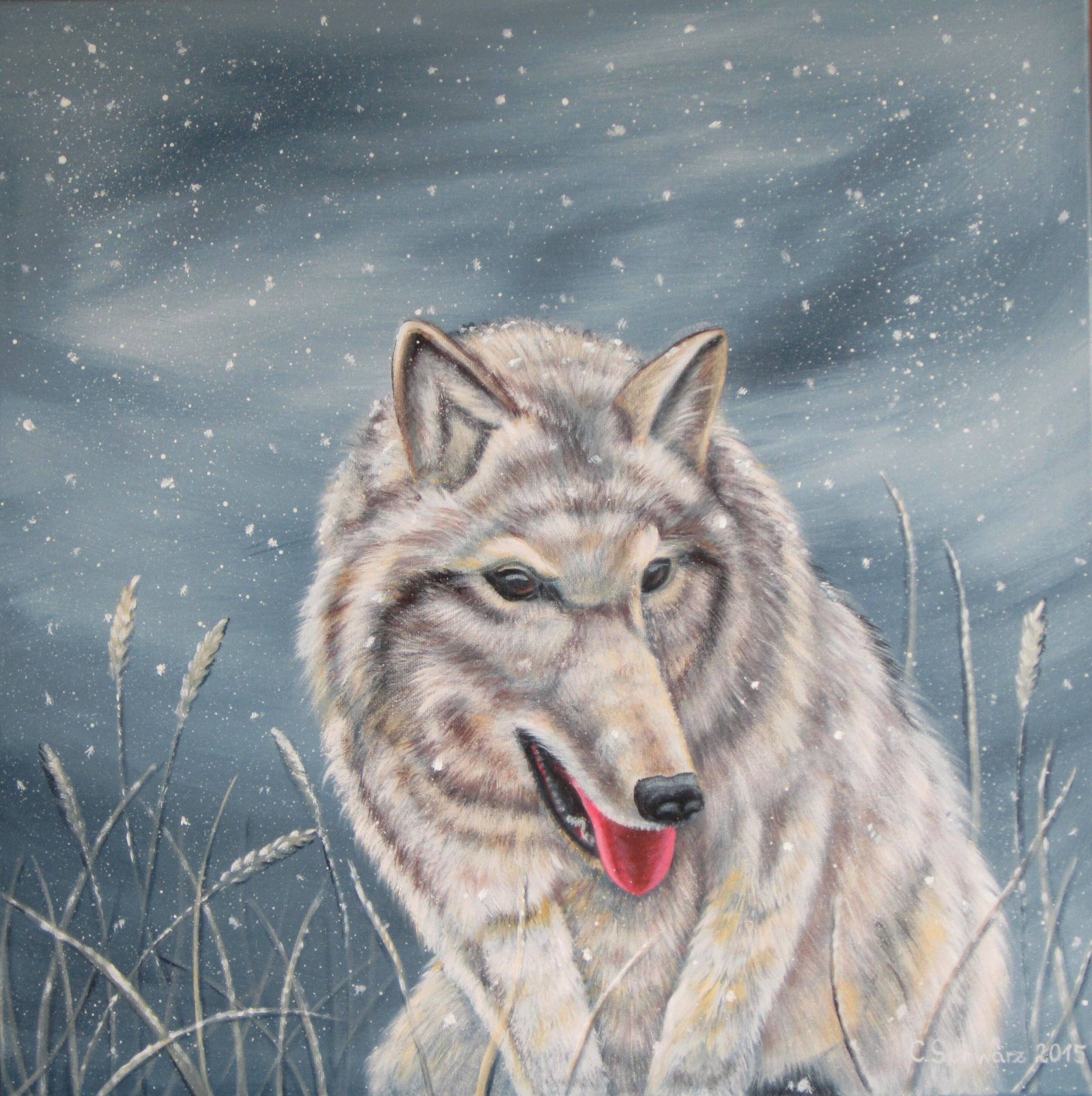 Acrylgemälde Winter Wolf - Kunst Gemälde Naturmalerei Wolfsbild Leinwand Winterbild Geschenk,