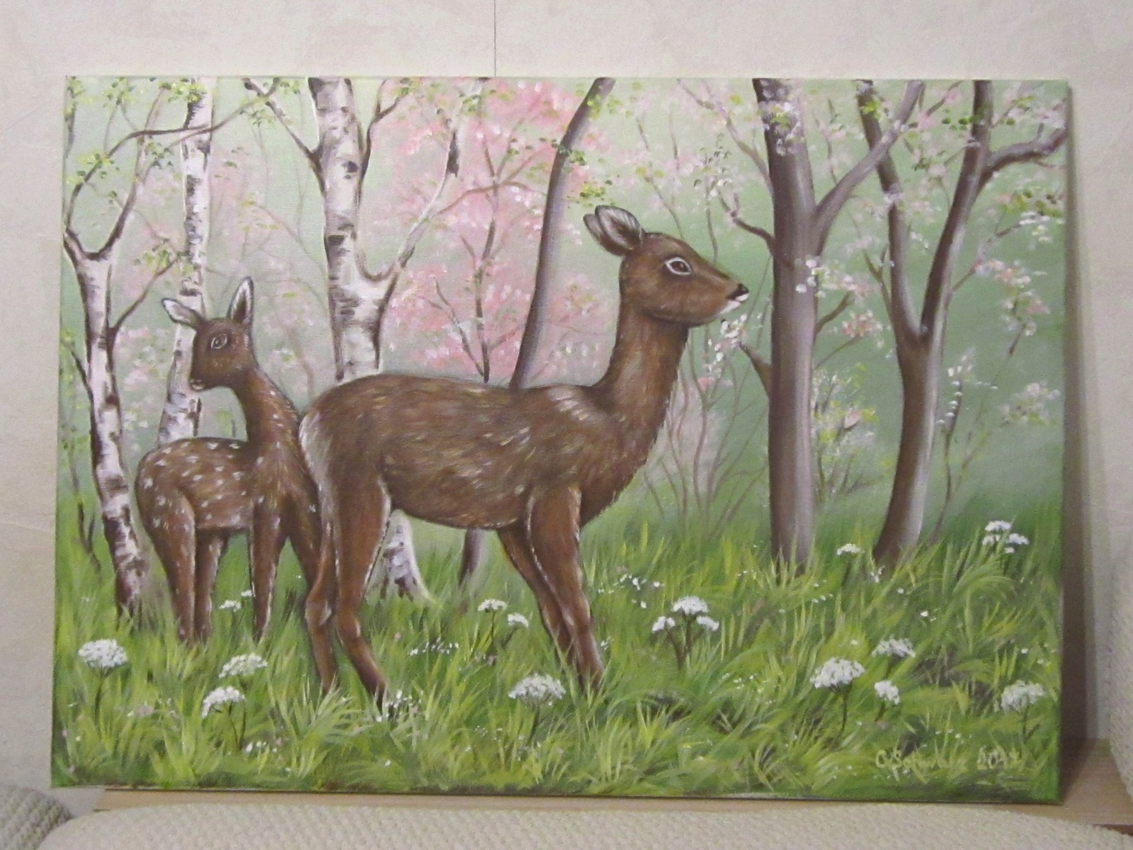 Acrylgemälde Frühlingserwachen - Rehe Gemalt Kunst Bild Kitz Leinwand 70cmx50cm - Acrylmalerei