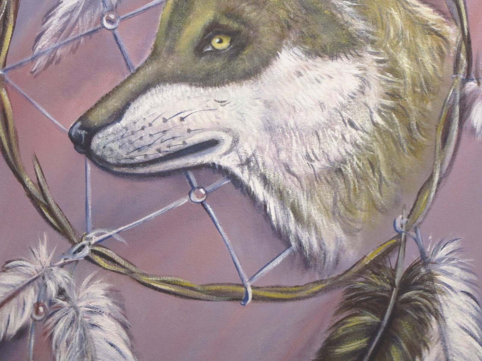 Acrylgemälde Dreamcatcher Wolf - Kunst Traumfänger Fantasy Bild Malerei 50cmx60cm 3