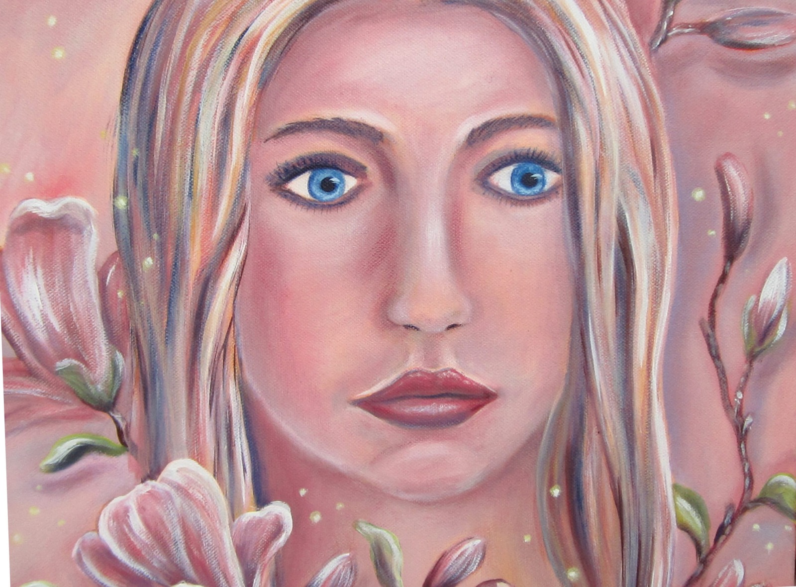 Magnolia Girl - künstlerische Frauenportrait mit Magnolienblüten, Kunst Bild Unikat Original