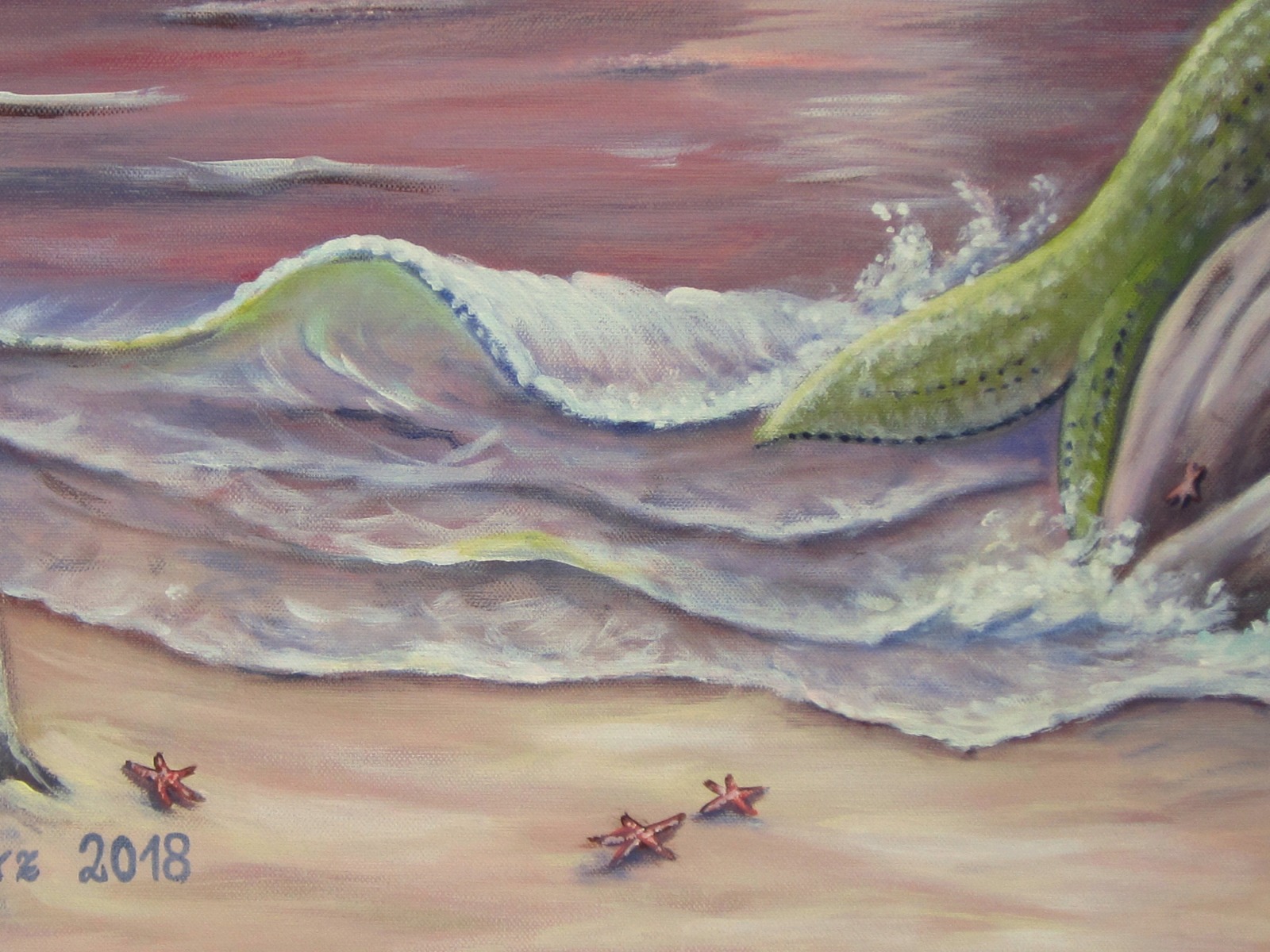 Acrylgemälde Meerjungfrau am Strand - Kunst Meer Nixe Bild Leinwand Malerei 80cmx80cm - Künstlerin