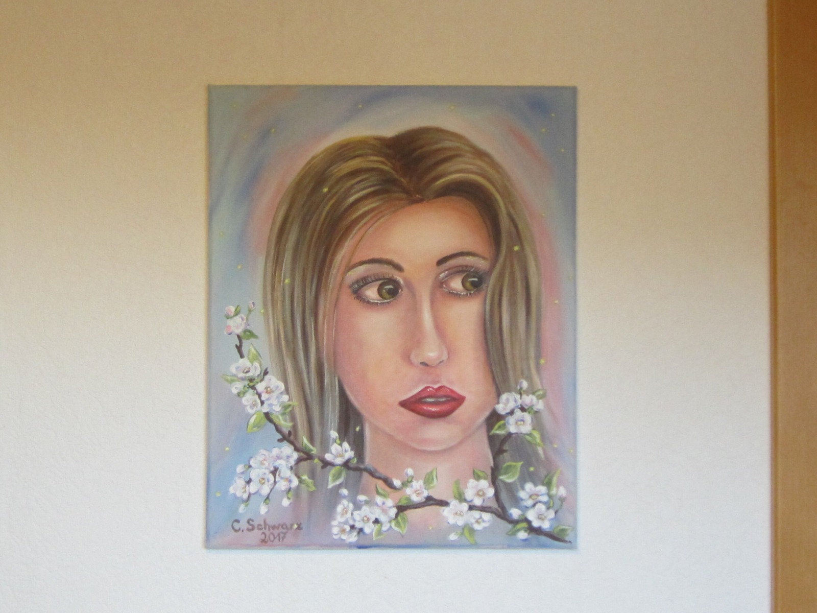 CHERRY BLOSSOM GIRL - Kunst Leinwand Portrait Blüten Original 40x50cm