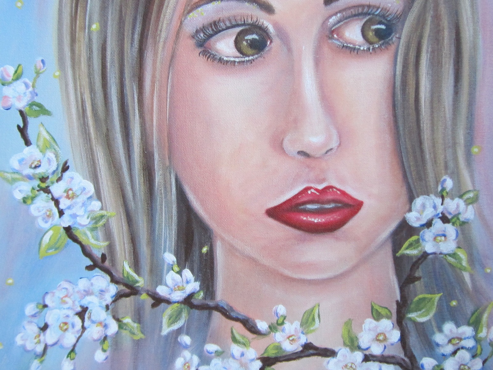 CHERRY BLOSSOM GIRL - Kunst Leinwand Portrait Blüten Original 40x50cm 2