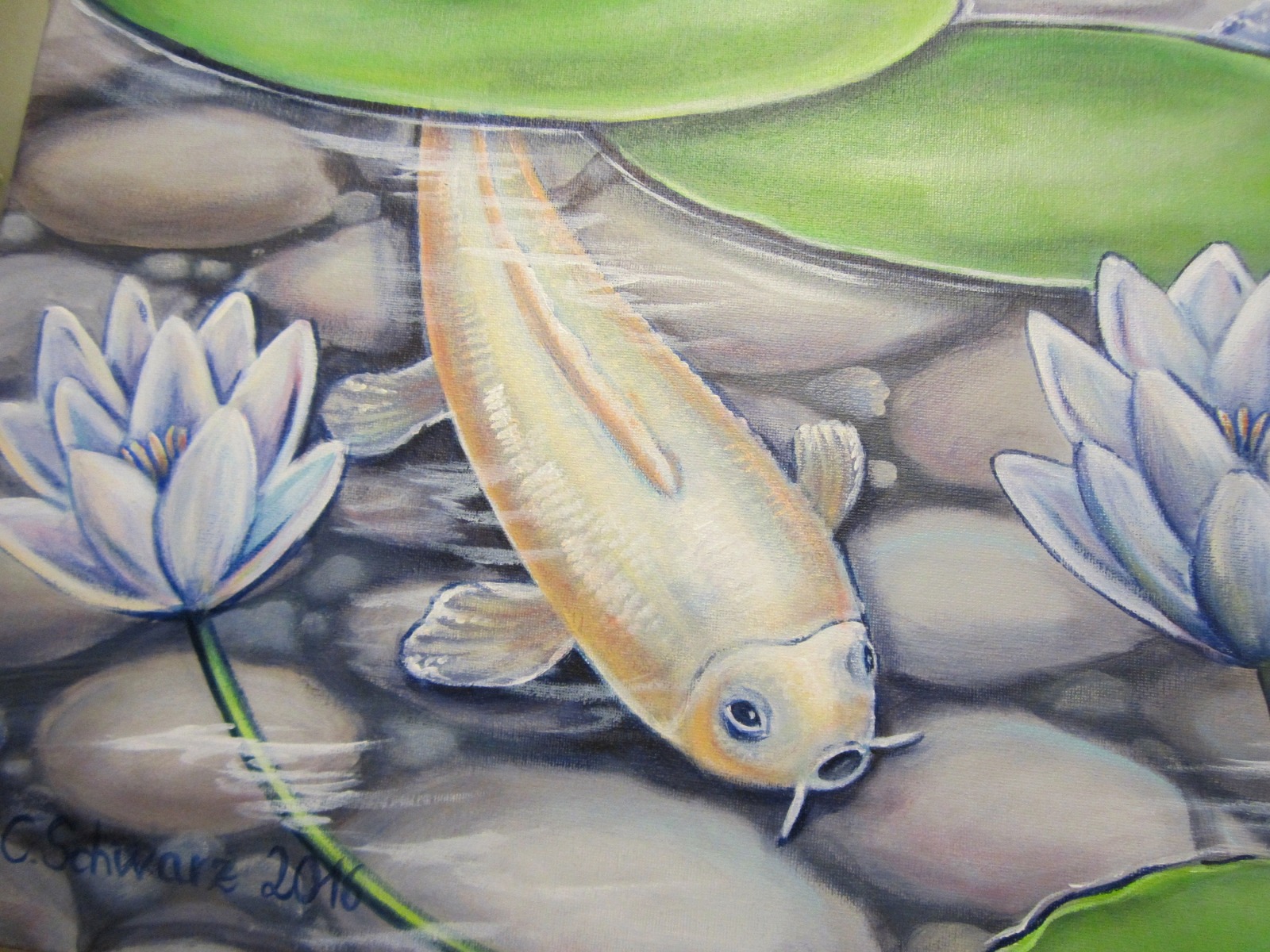 Acrylgemälde Schimmernde Koi - Fische Kunst Bild Weiss Teich Acryl Original Malerei 80cmx60cm 3