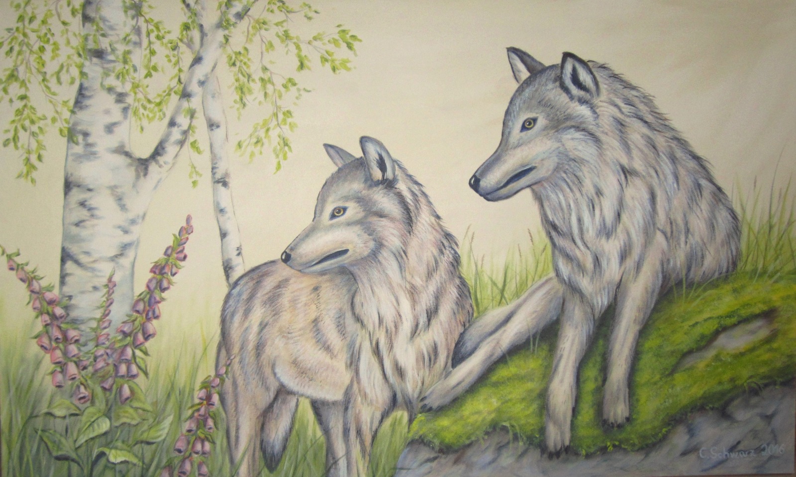 WOLFSPAAR - Acrylgemälde Kunst Bild Naturmalerei Wölfe Natur 100cmx60cm 5