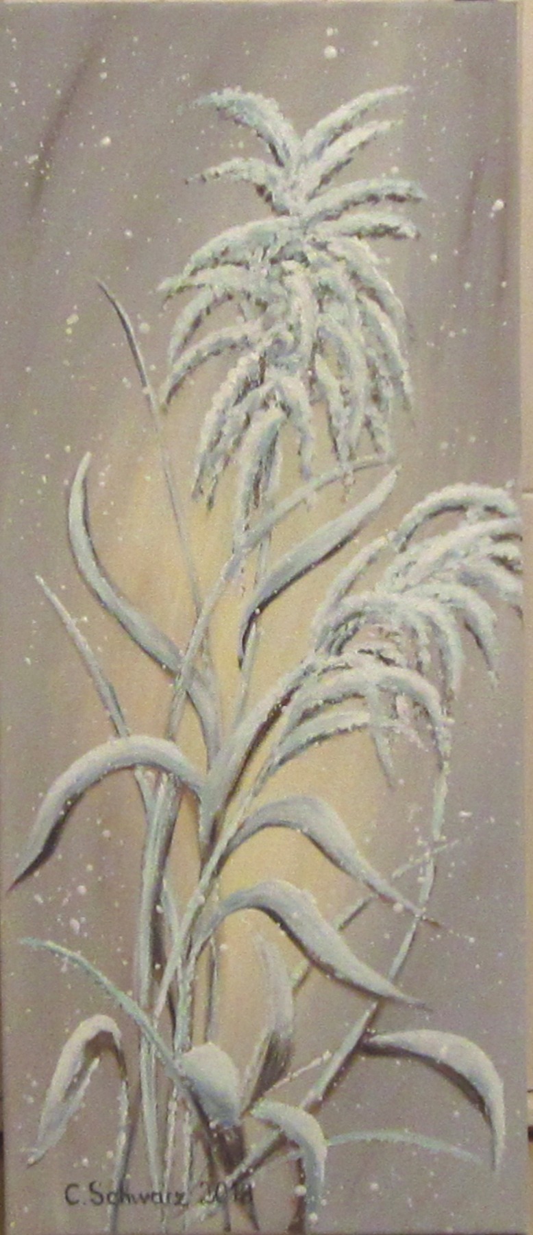 Verschneite Gräser - handgemaltes Winterbild auf Leinwand, Kunst Bild Unikat Acryl Original