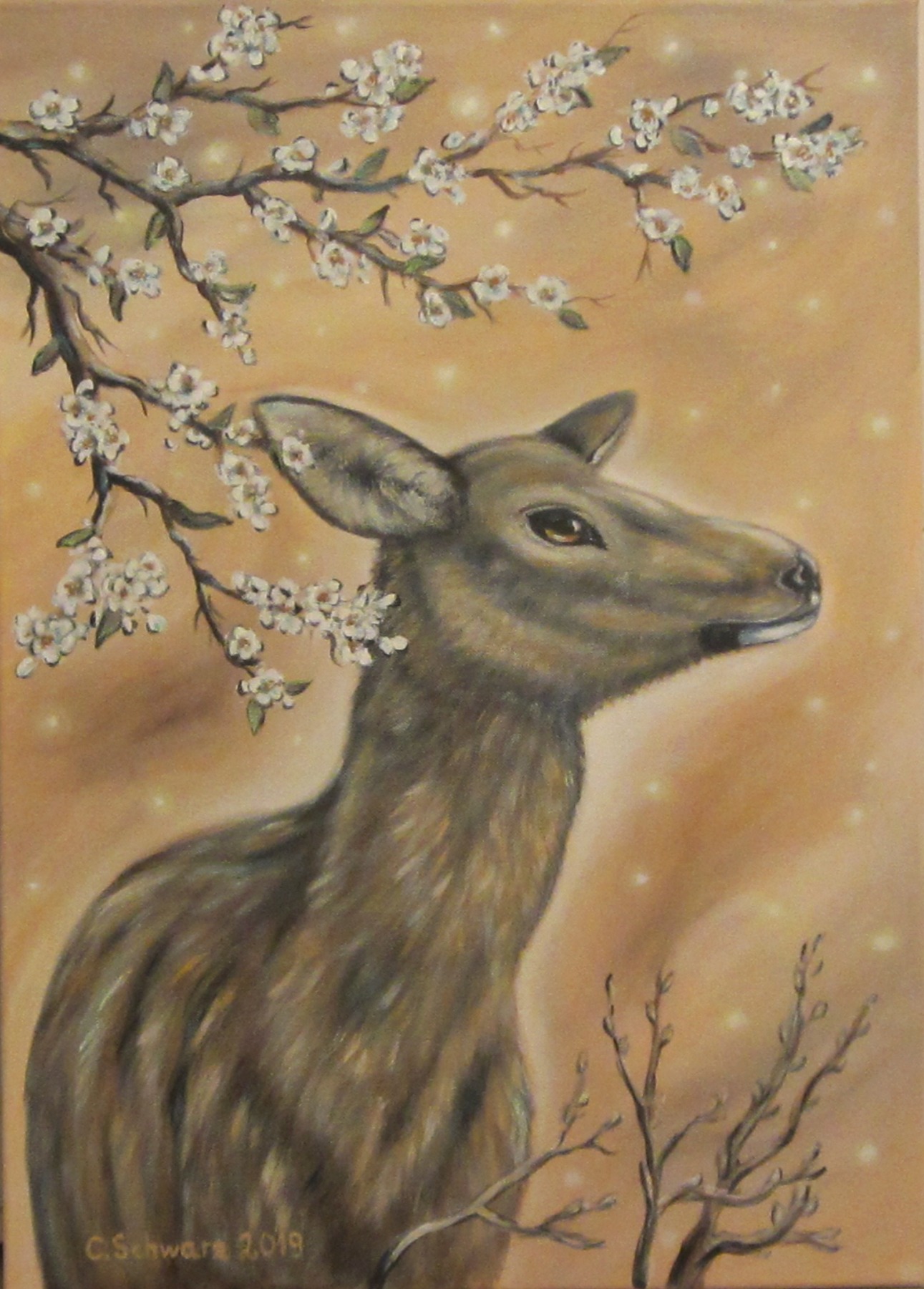 DEER LADY 50cm x 70cm - Wunderschönes Acrylbild auf Leinwand - Hirsch Kunst Bild Gemalt Malerei