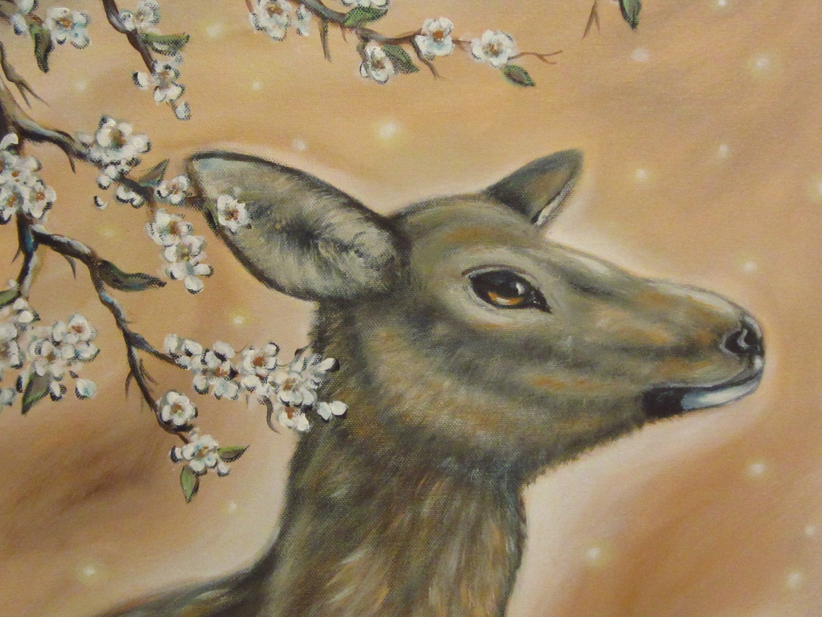 DEER LADY 50cm x 70cm - Wunderschönes Acrylbild auf Leinwand - Hirsch Kunst Bild Gemalt Malerei