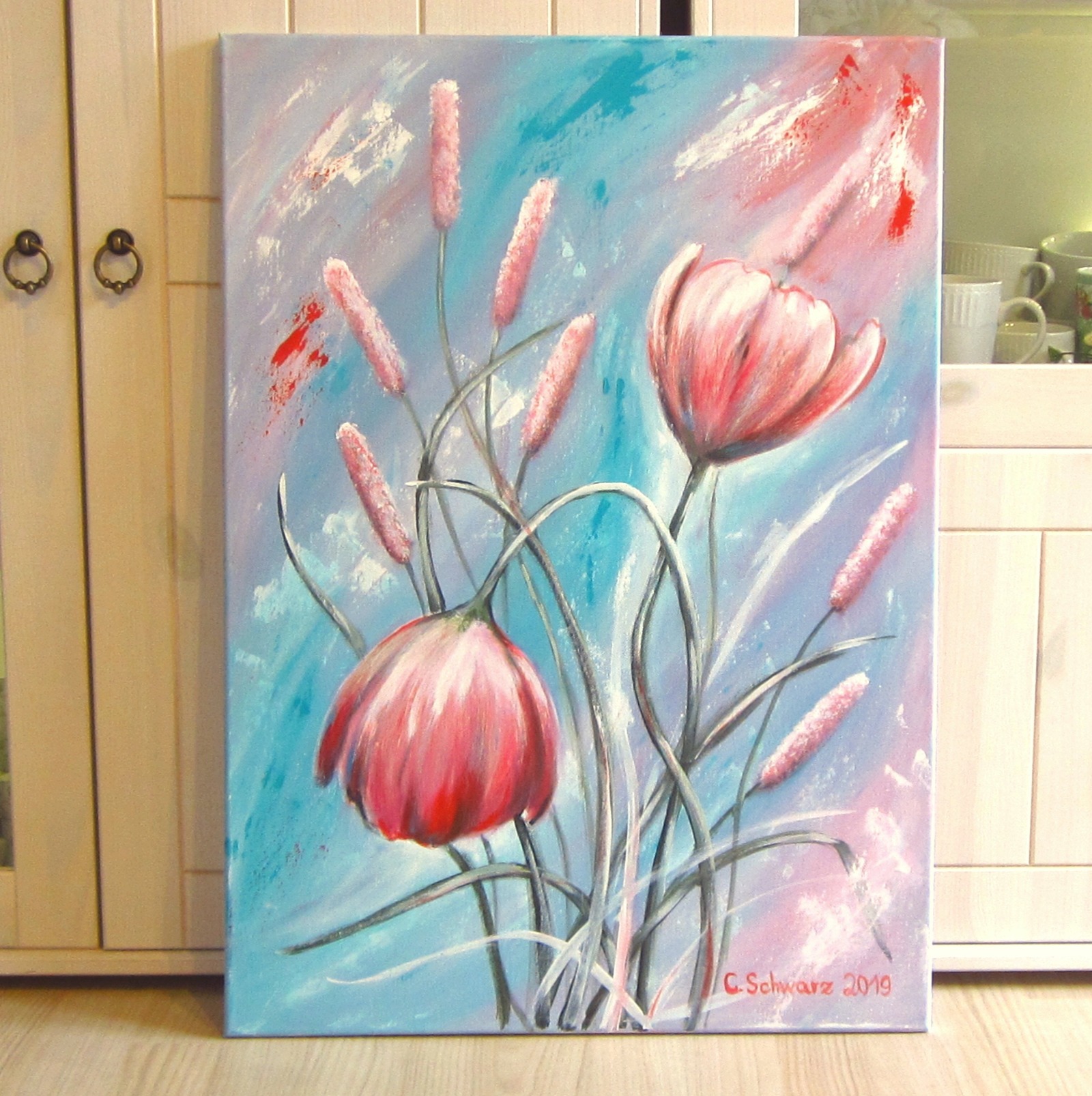 Acrylgemälde Swinging meadow flowers - farbenfrohes Mohnblumenbild von Christiane Schwarz