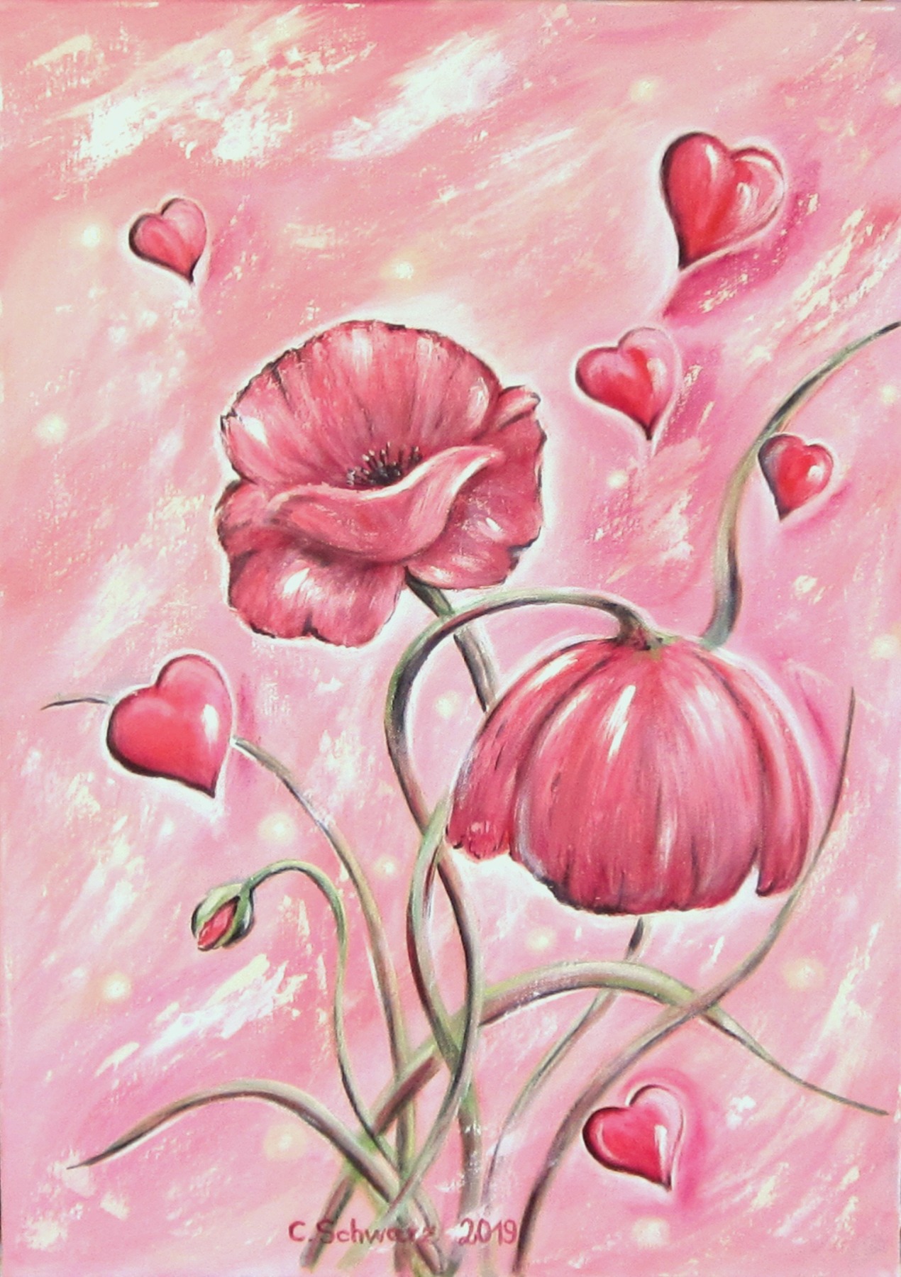 Acrylgemälde VALENTINES DAY - Kunst Bild Blumenmalerei Natur Mohn Unikat 50cmx70cm handgemaltes