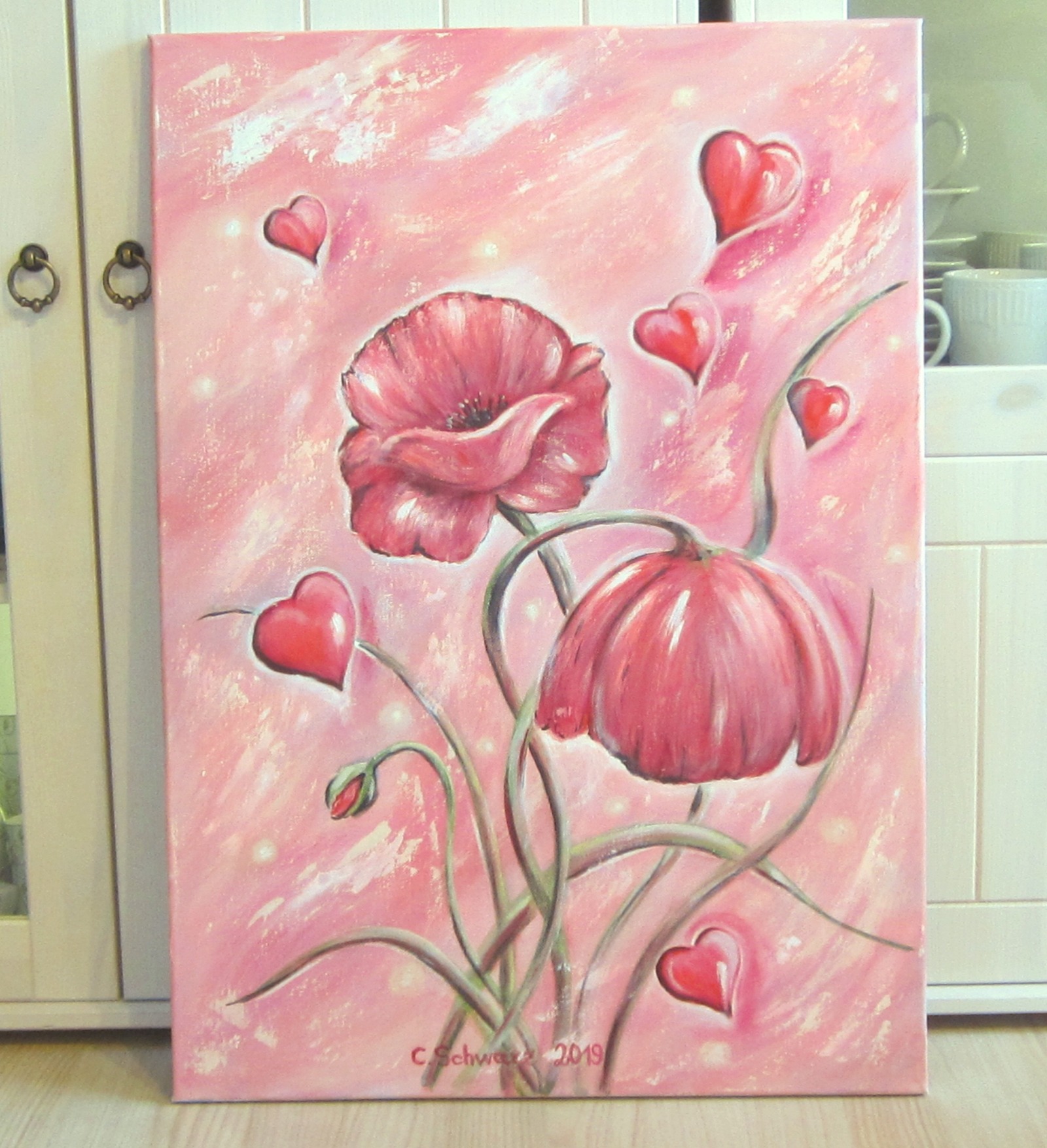 Acrylgemälde VALENTINES DAY - Kunst Bild Blumenmalerei Natur Mohn Unikat 50cmx70cm handgemaltes