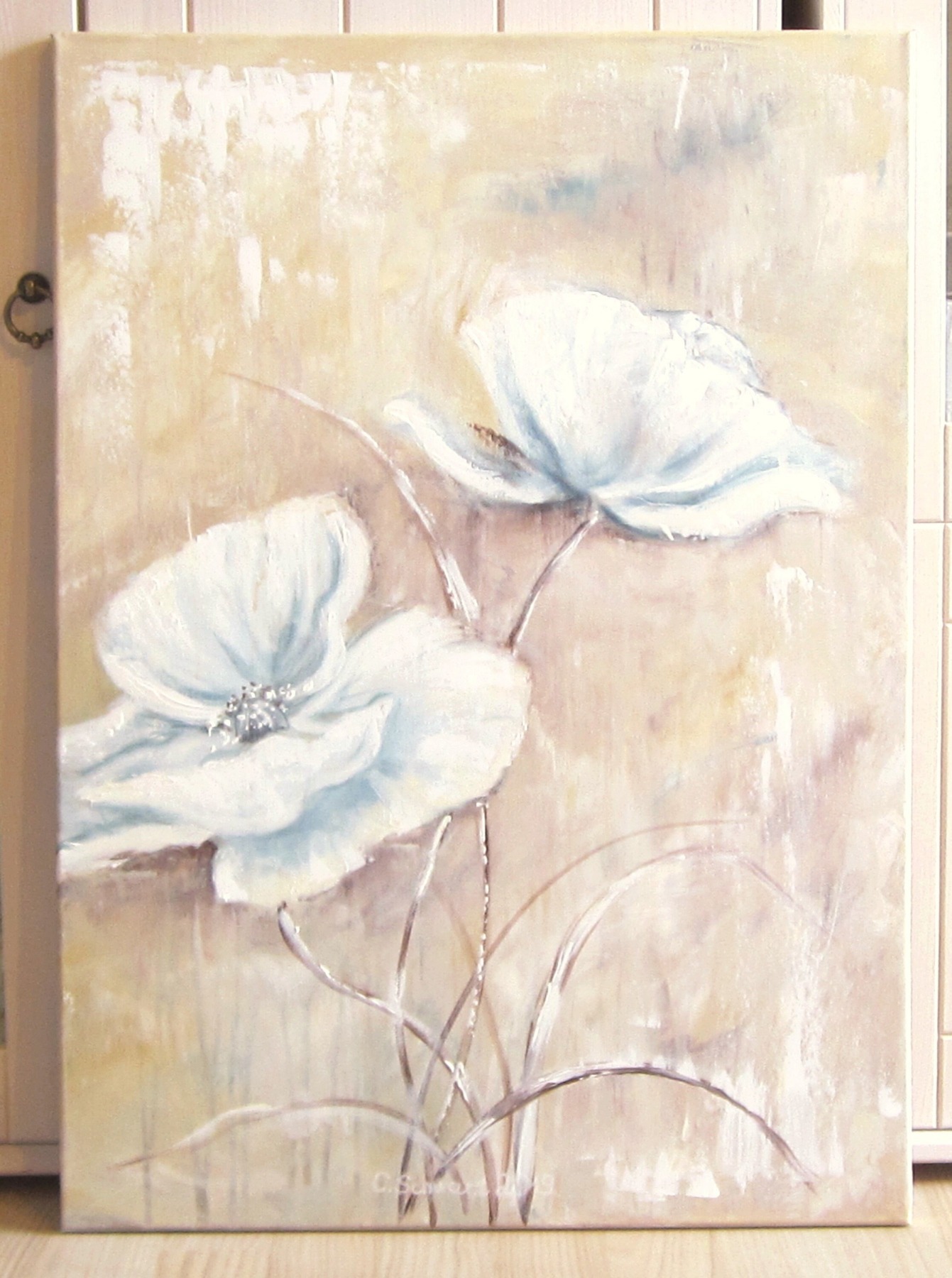 VINTAGE POPPIES abstraktes Leinwandbild 50cmx70cm, moderne Kunst, Mohnblumenbild, Künstlerin