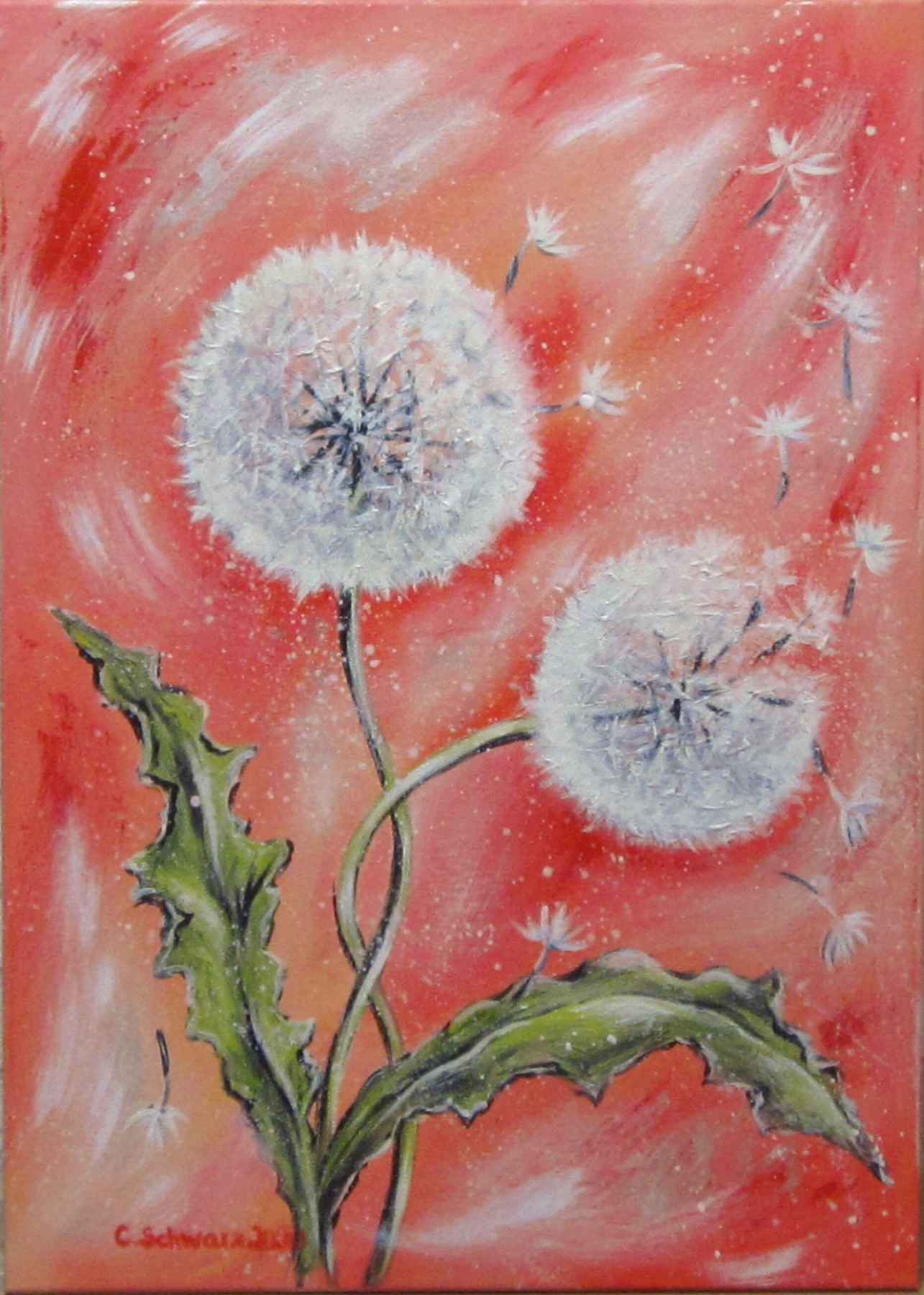 Acrylgemälde DANDELIONS IN LOVE - Kunst Bild Blumen Malerei Natur Leinwand 50cmx70cm - Künstlerin