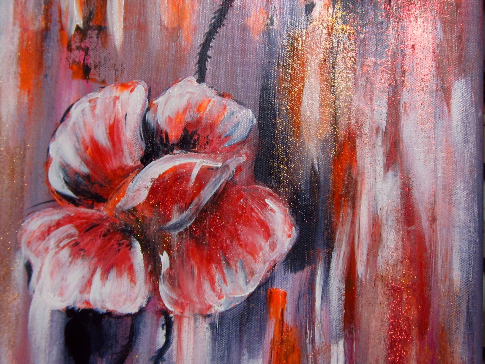 GLITTERING DRAMA POPPIES - Leinwandbild 60cm x 60cm, handgemaltes Mohnblumenbild mit Glitter 3