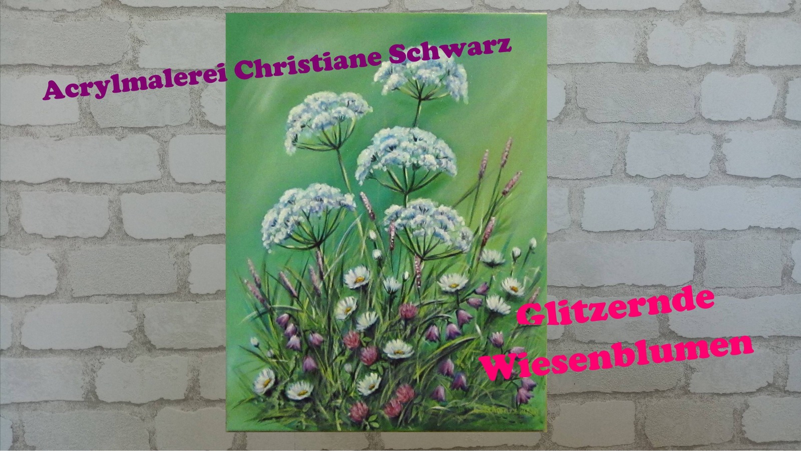 GLITZERNDE WIESENBLUMEN - wunderschönes Blumenbild mit irisierendem Glitter 50cmx60cm - Künstlerin