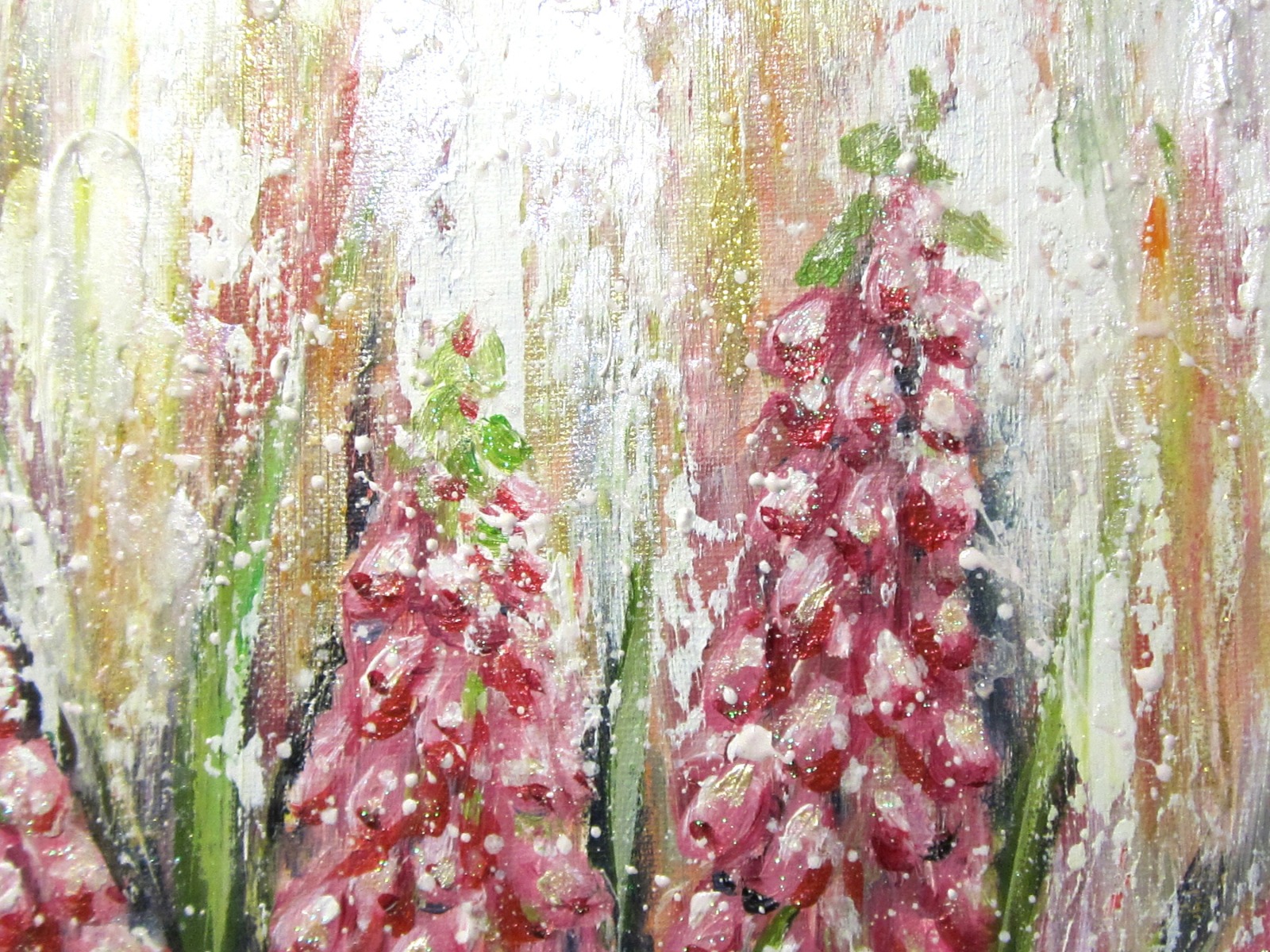 PERLHYAZINTHEN - wunderschönes Frühlingsblumenbild 40cm x 40cm mit Glitter, Acrylmalerei