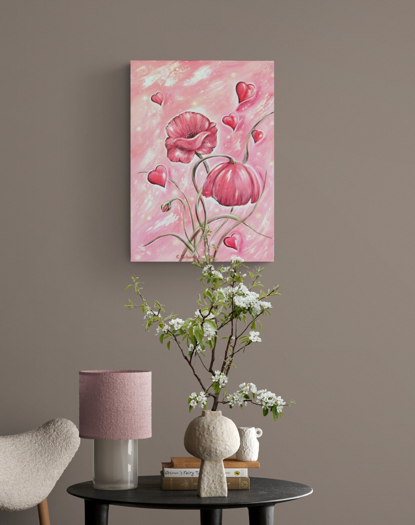 Acrylgemälde VALENTINES DAY - Kunst Bild Blumenmalerei Natur Mohn Unikat 50cmx70cm handgemaltes Ori