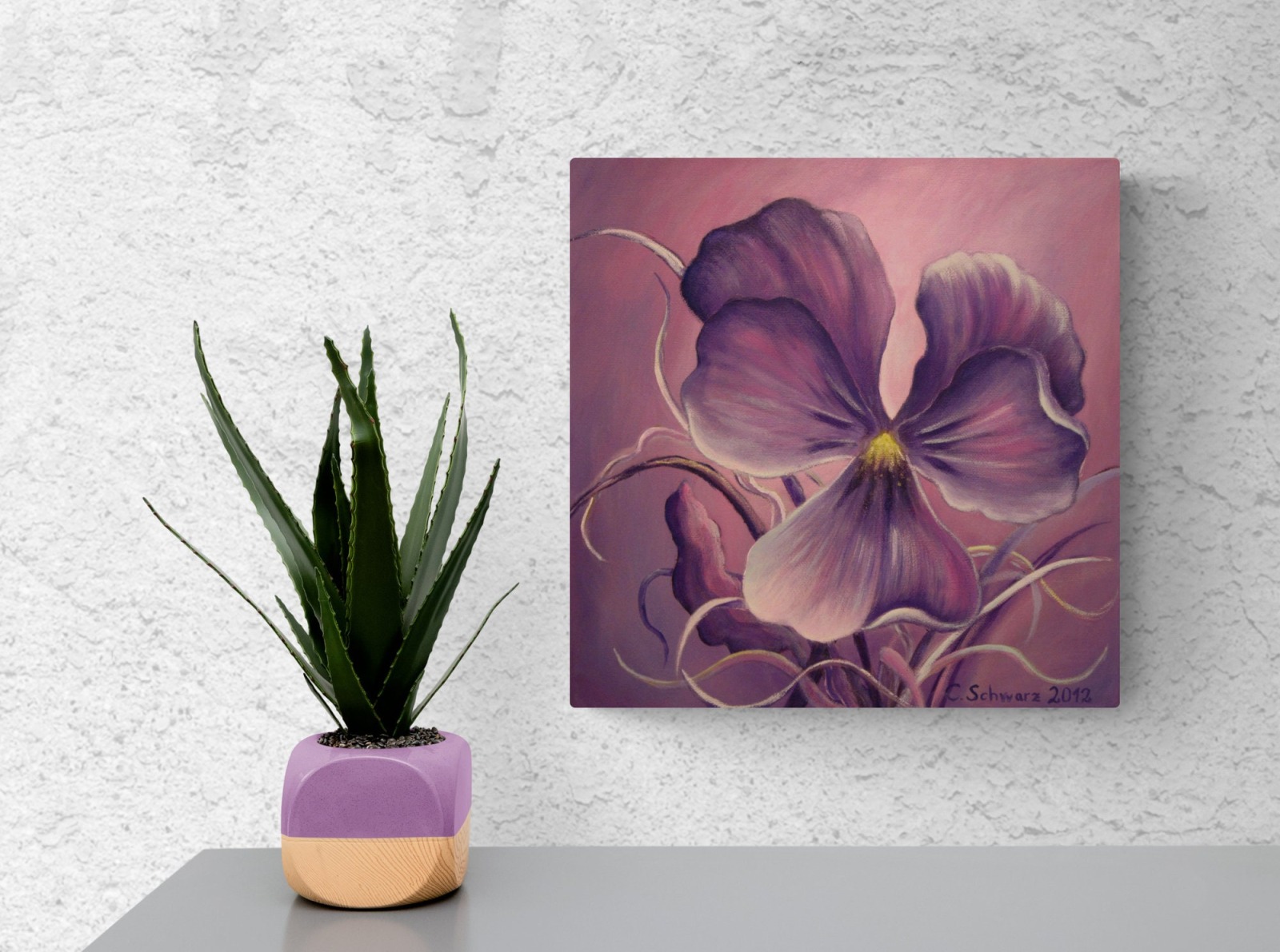 Acrylgemälde Mysterious Violet - Kunst Bild Veilchen Blumenbild Leinwand 30cmx30cm