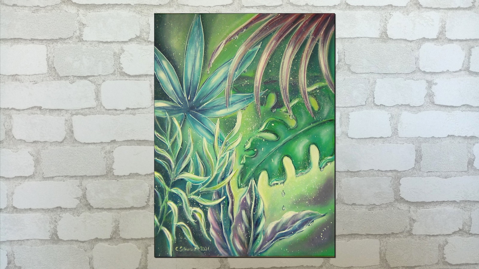 JUNGLE LEAVES - Bild mit tropischen Blättern und Regentropfen auf Leinwand 60cm x 80cm 5