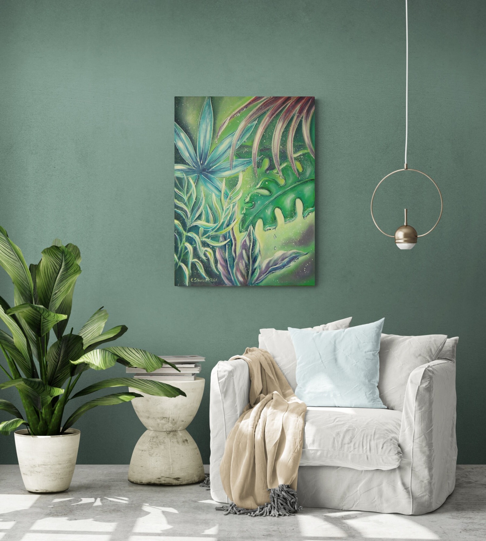 JUNGLE LEAVES - Bild mit tropischen Blättern und Regentropfen auf Leinwand 60cm x 80cm 2