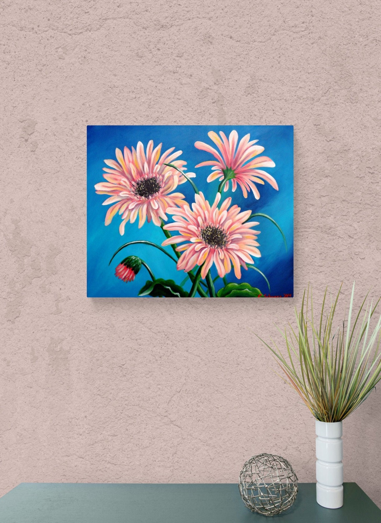 Acrylbild GERBERAS 60cm x 50cm - Blume Malerei Bild Kunst Leinwand Blüte Leinwandbild