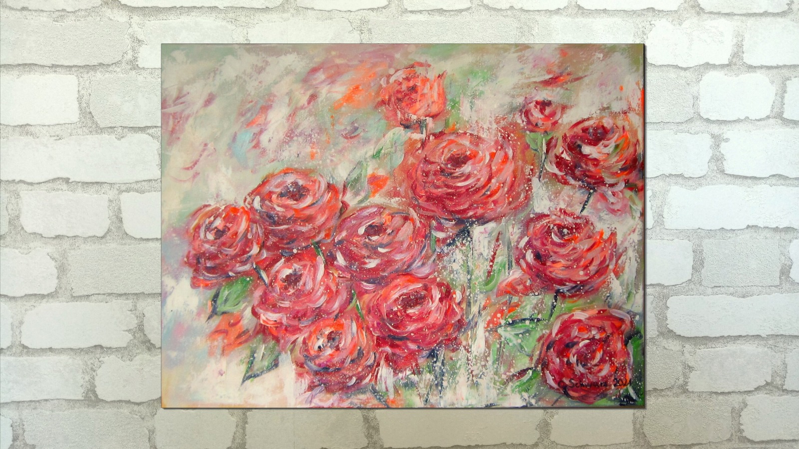 ROSENGARTEN - abstraktes Rosenbild auf Leinwand 80cmx60cm, handgemalt mit Acrylfarben von Christiane