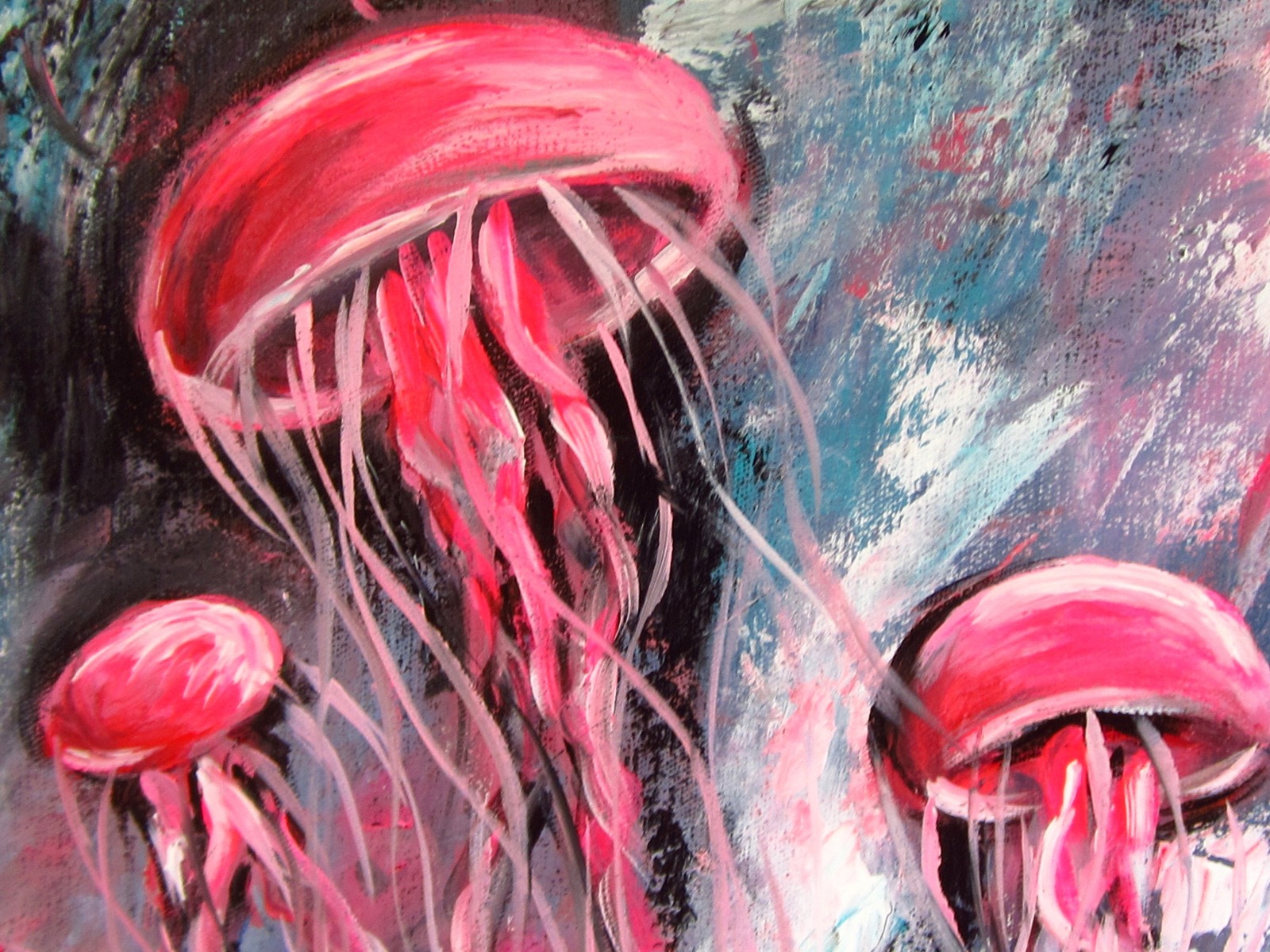 PINK JELLYFISH - abstraktes Acrylbild mit rosa Quallen auf Leinwand 50cmx70cm 5