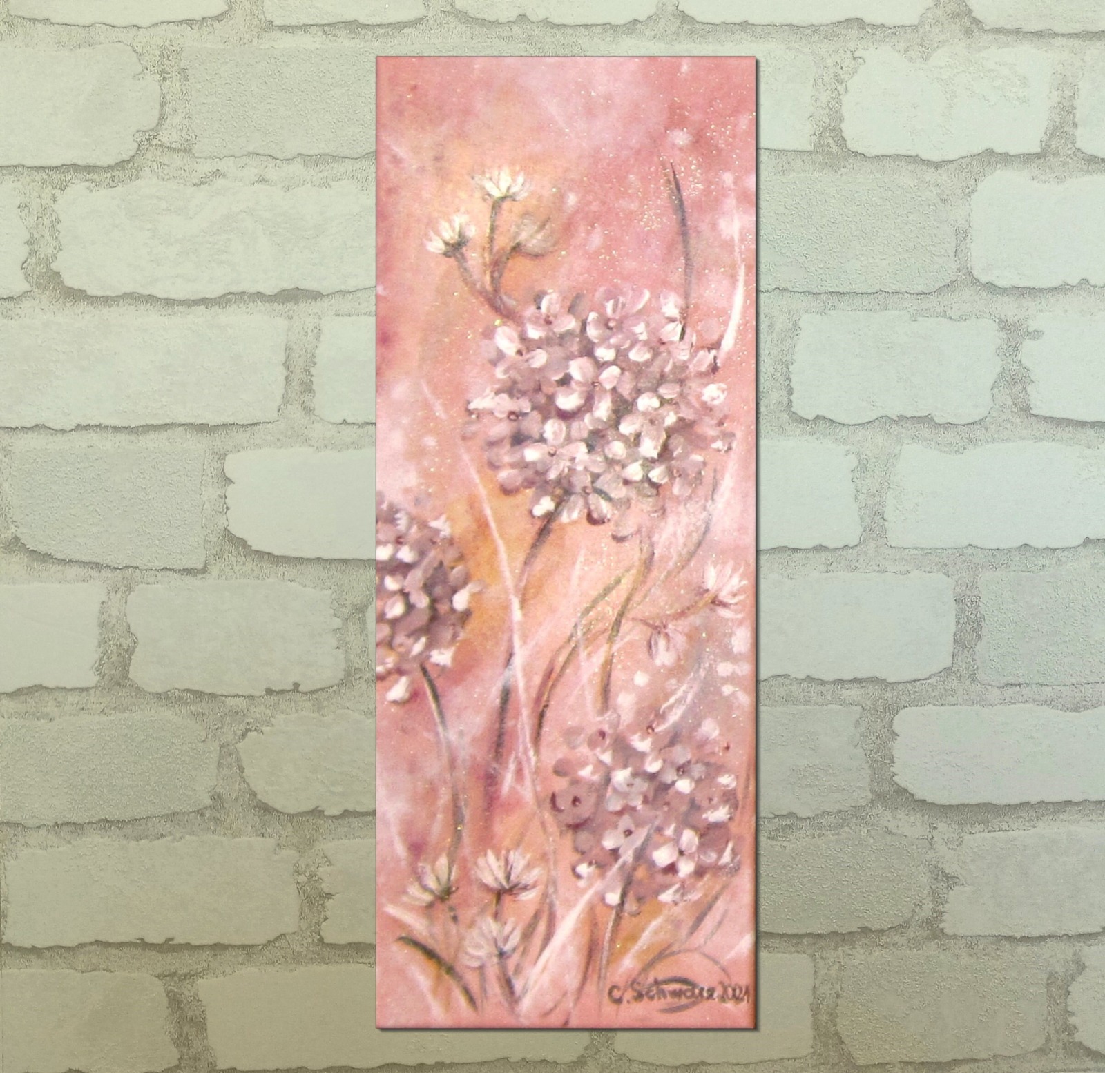 FROSTIGE ROSA HORTENSIEN 20cmx50cm - glitzerndes Hortensienbild im Shabby Chic Look auf Leinwand 4