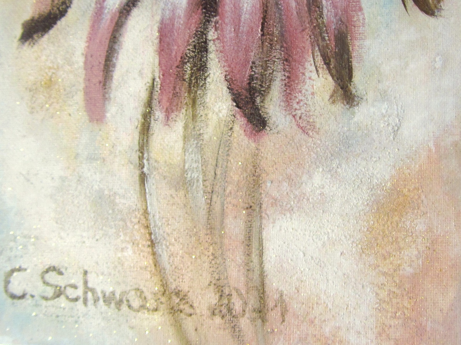 FROSTIGER ROSA SONNENHUT 20cmx50cm - glitzerndes Blumenbild mit Echinacea im Shabby Chic Look auf