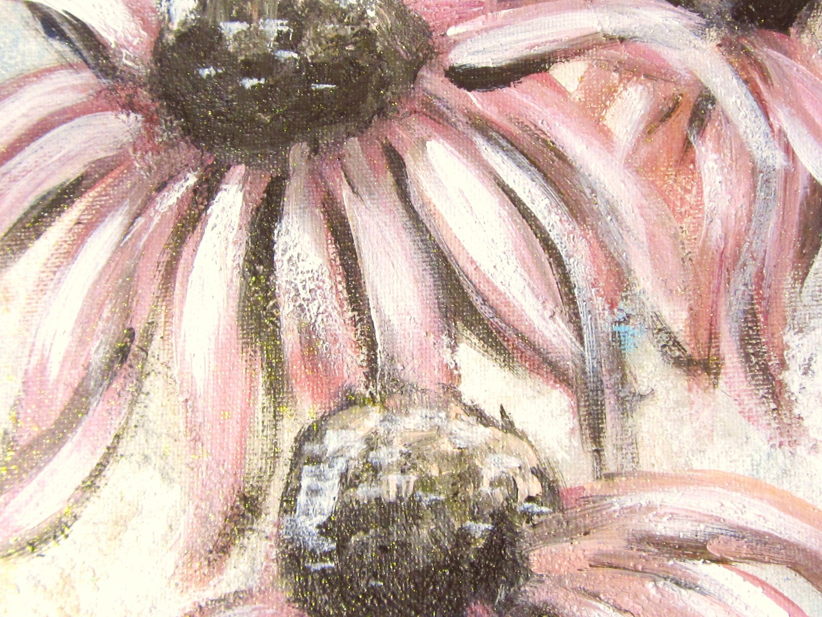 FROSTIGER ROSA SONNENHUT 20cmx50cm - glitzerndes Blumenbild mit Echinacea im Shabby Chic Look auf