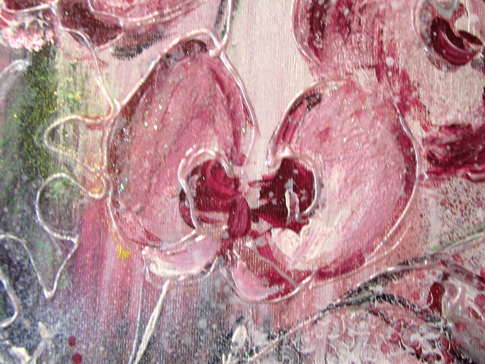 MIXED MEDIA ORCHIDEEN - hübsches Orchideenbild beglittert auf Leinwand 40cmx40cm - Künstlerin