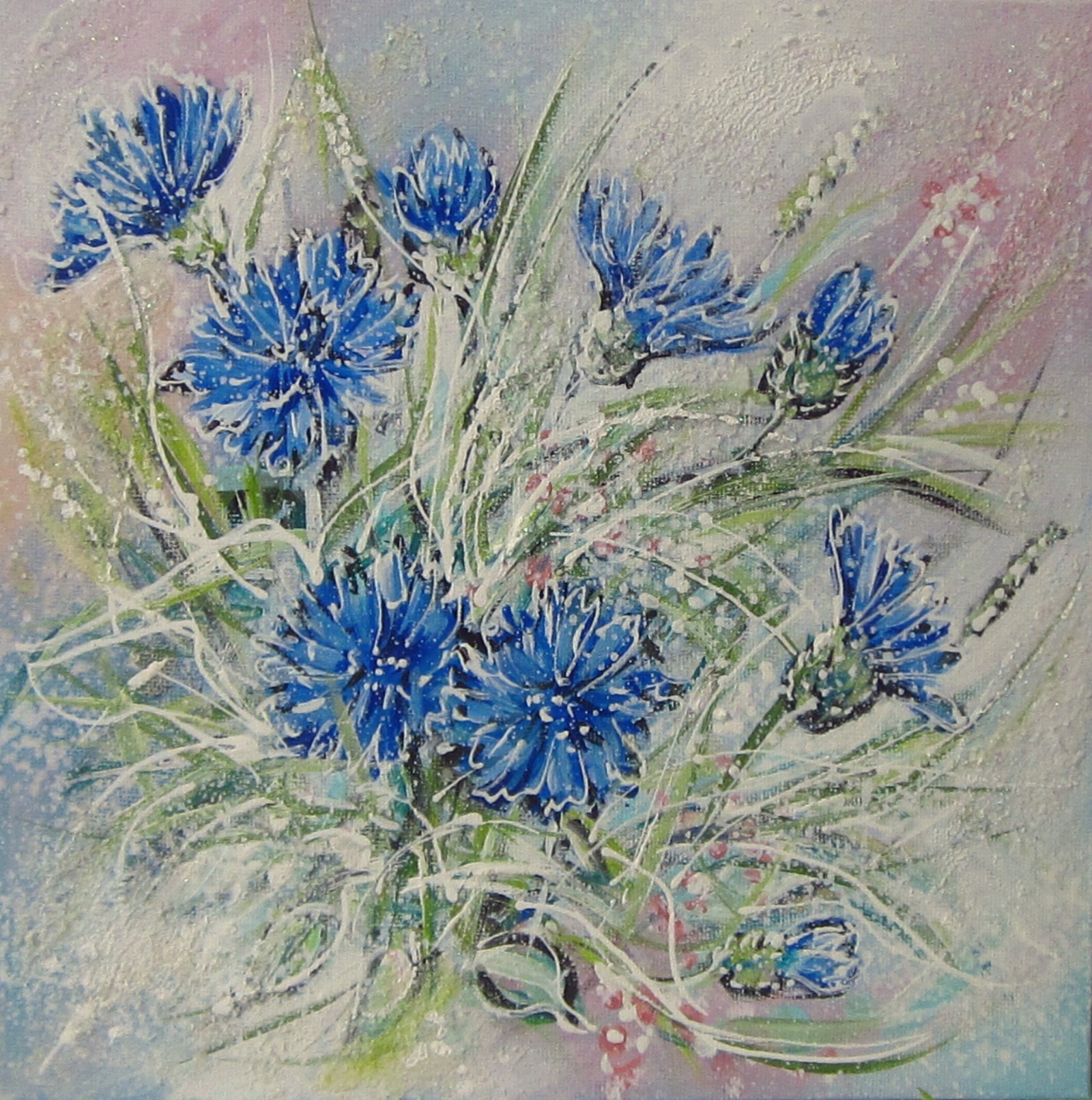 KORNBLUMEN rosa / blau - Acrylbilder auf MALKARTON je 25cmx25cm - wahlweise einzeln oder als Set 6