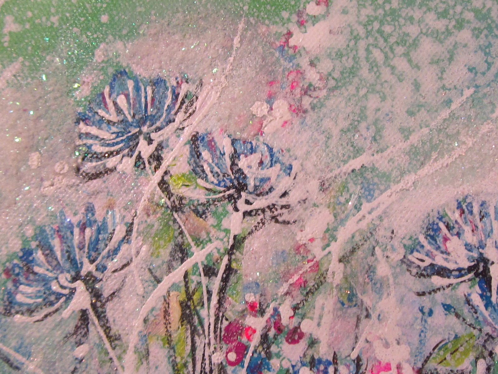 BLUE WILDFLOWERS - Minibild auf Leinwand je 20cmx20cm mit Glitter und Strukturpaste 5