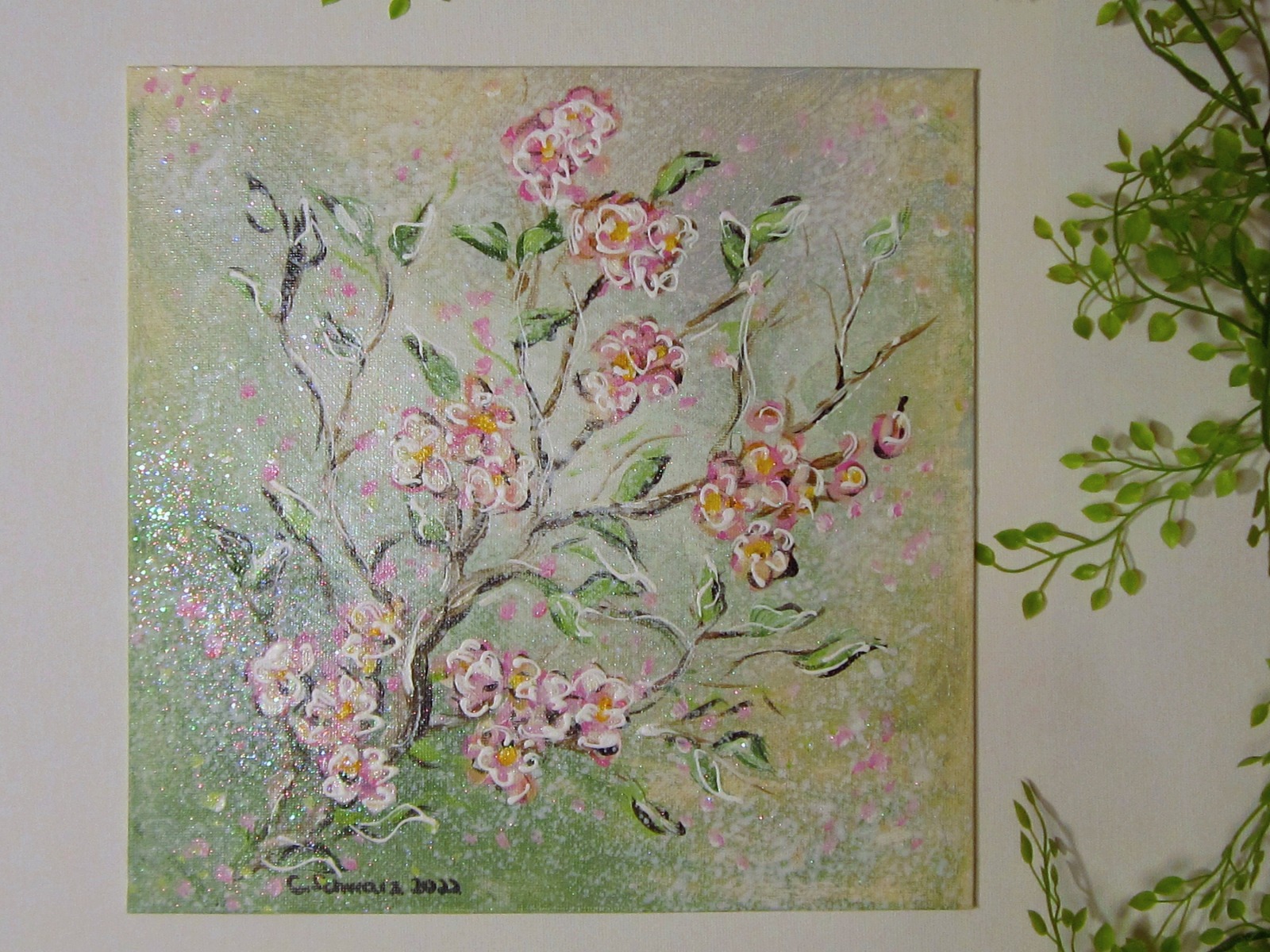 Cherry Blossoms / White Flowers - Acrylbilder auf MALKARTON je 25cmx25cm - wahlweise einzeln oder