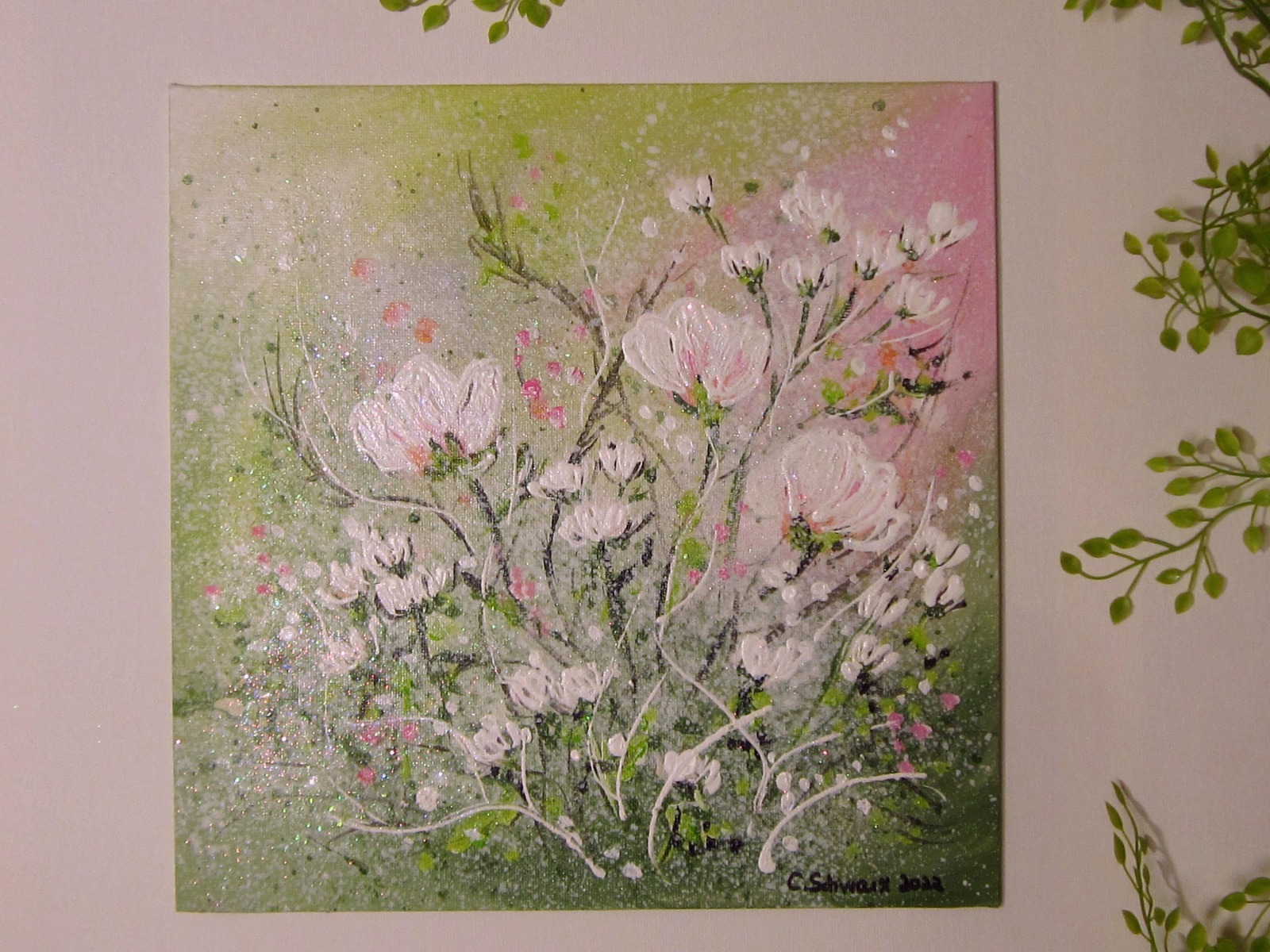 Cherry Blossoms / White Flowers - Acrylbilder auf MALKARTON je 25cmx25cm - wahlweise einzeln oder