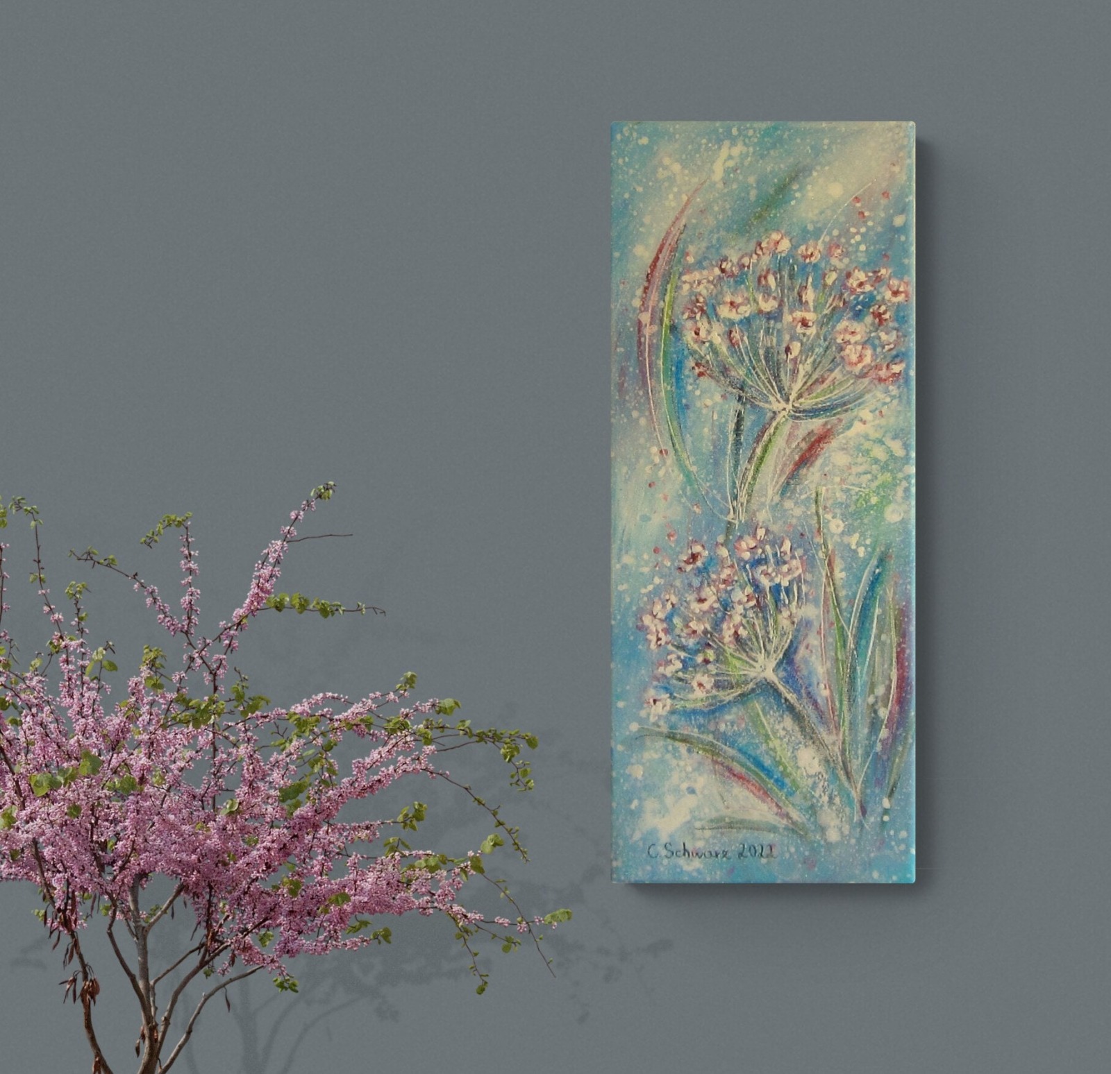 SCHWANENBLUME 20cmx50cm - modernes Blumenbild auf Leinwand von Christiane Schwarz 3