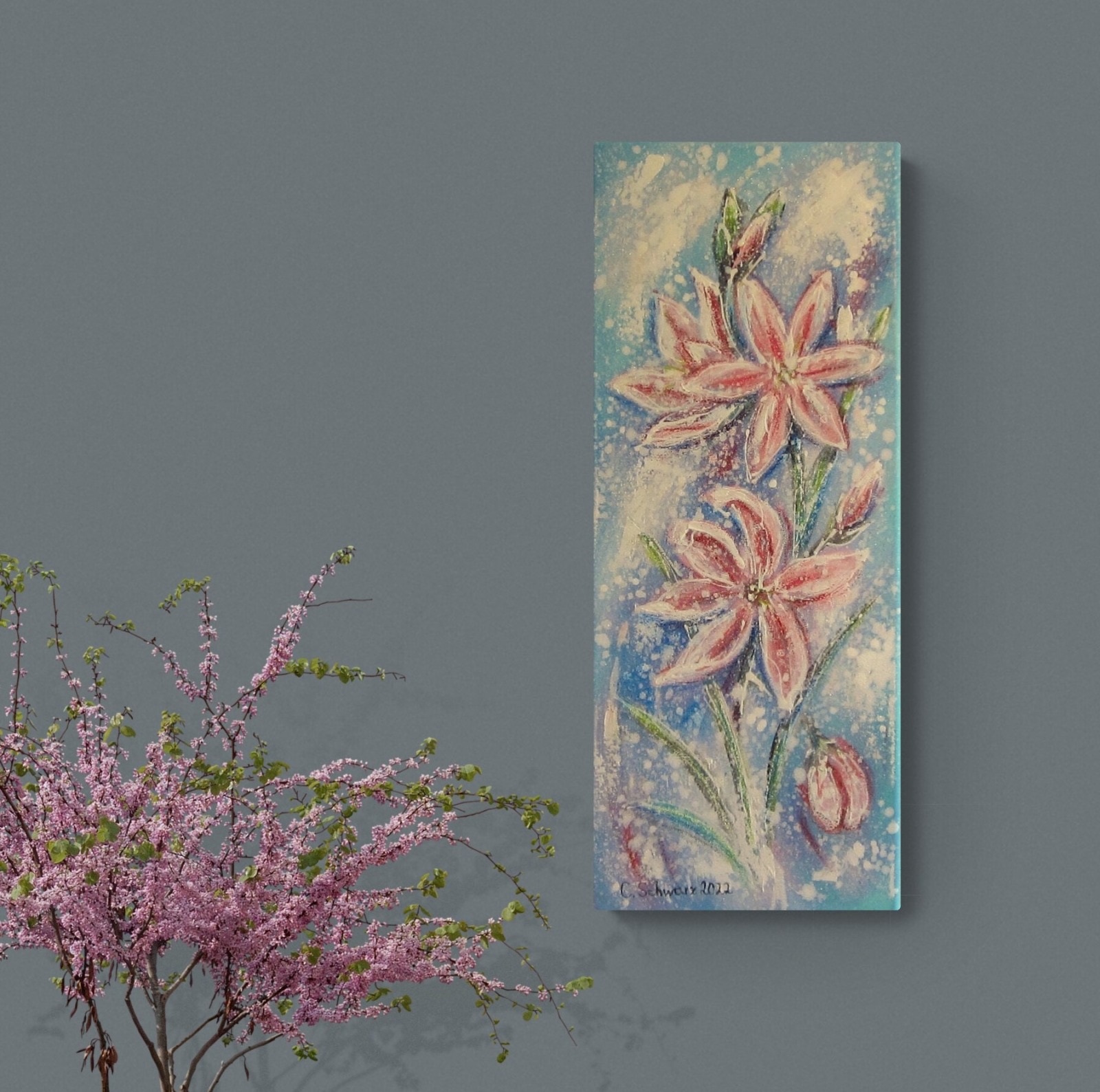 SUMPFGLADIOLEN 20cmx50cm - modernes Blumenbild auf Leinwand von Christiane Schwarz 3