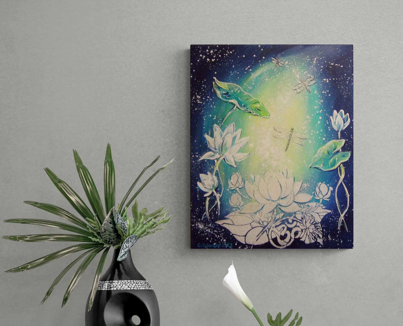 MAGIC LOTUS FLOWERS - Acrylgemälde mit Lotusblüten und Libellen 40cmx50cm von Christiane Schwarz 2