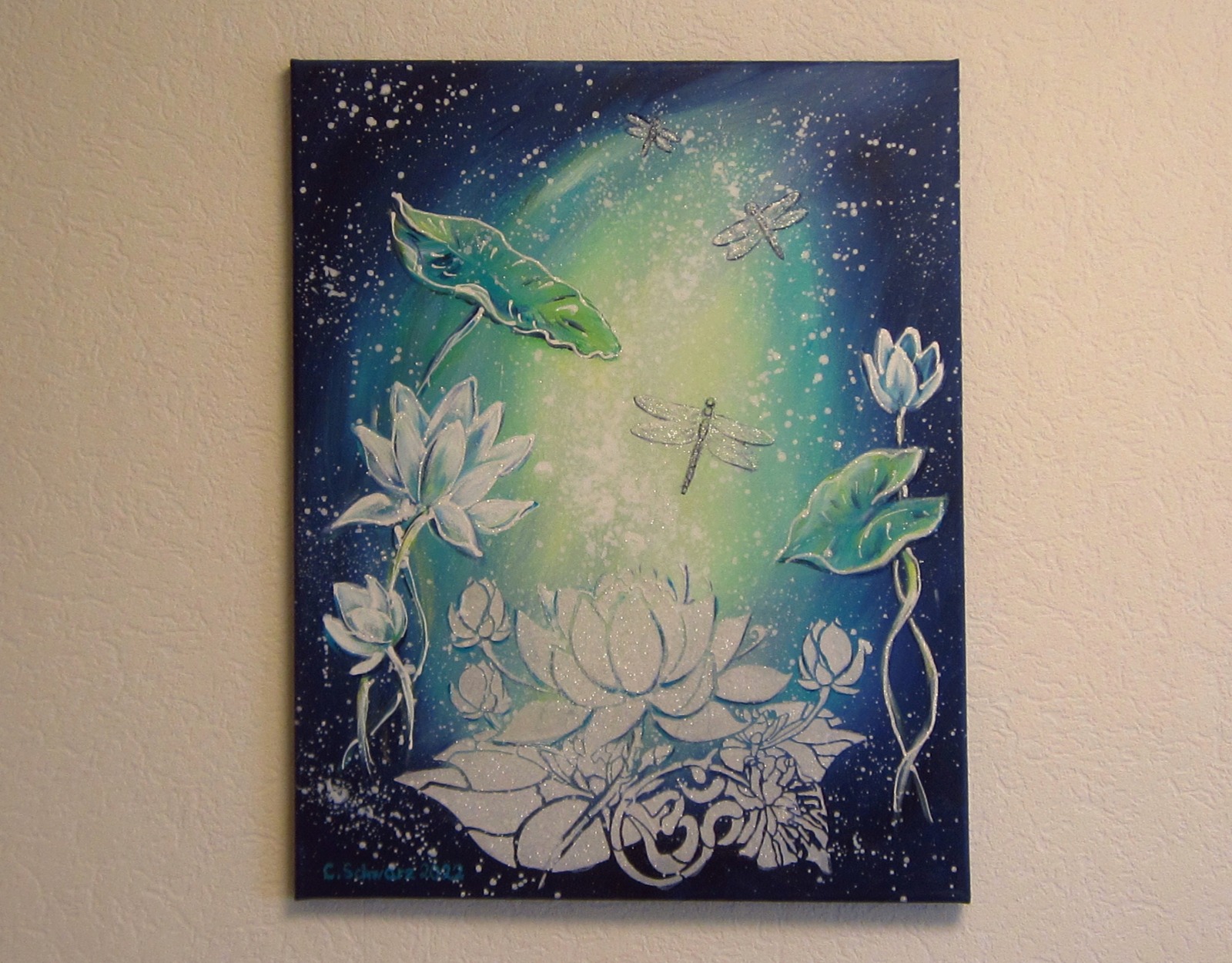 MAGIC LOTUS FLOWERS - Acrylgemälde mit Lotusblüten und Libellen 40cmx50cm von Christiane Schwarz 3