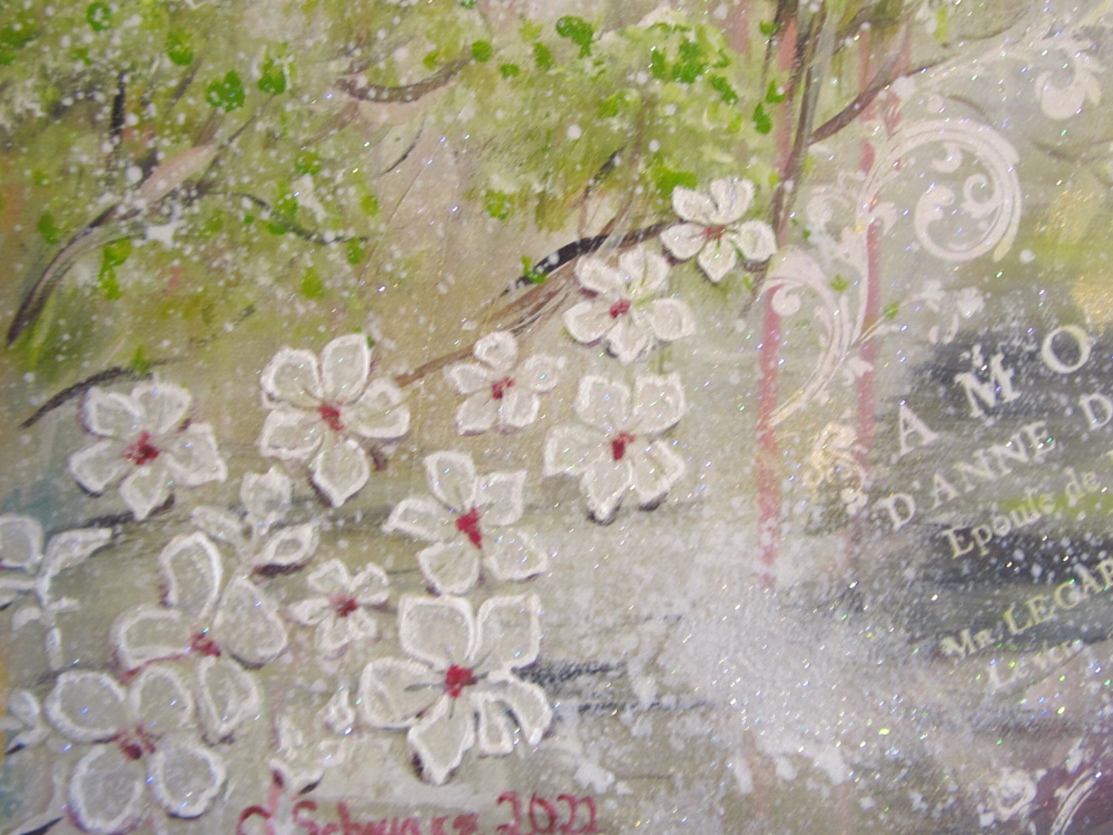 FRÜHLING IN PARIS - Shabby chic / Mixed media Bild mit Strukturpaste und Glitter 60cmx60cm 6