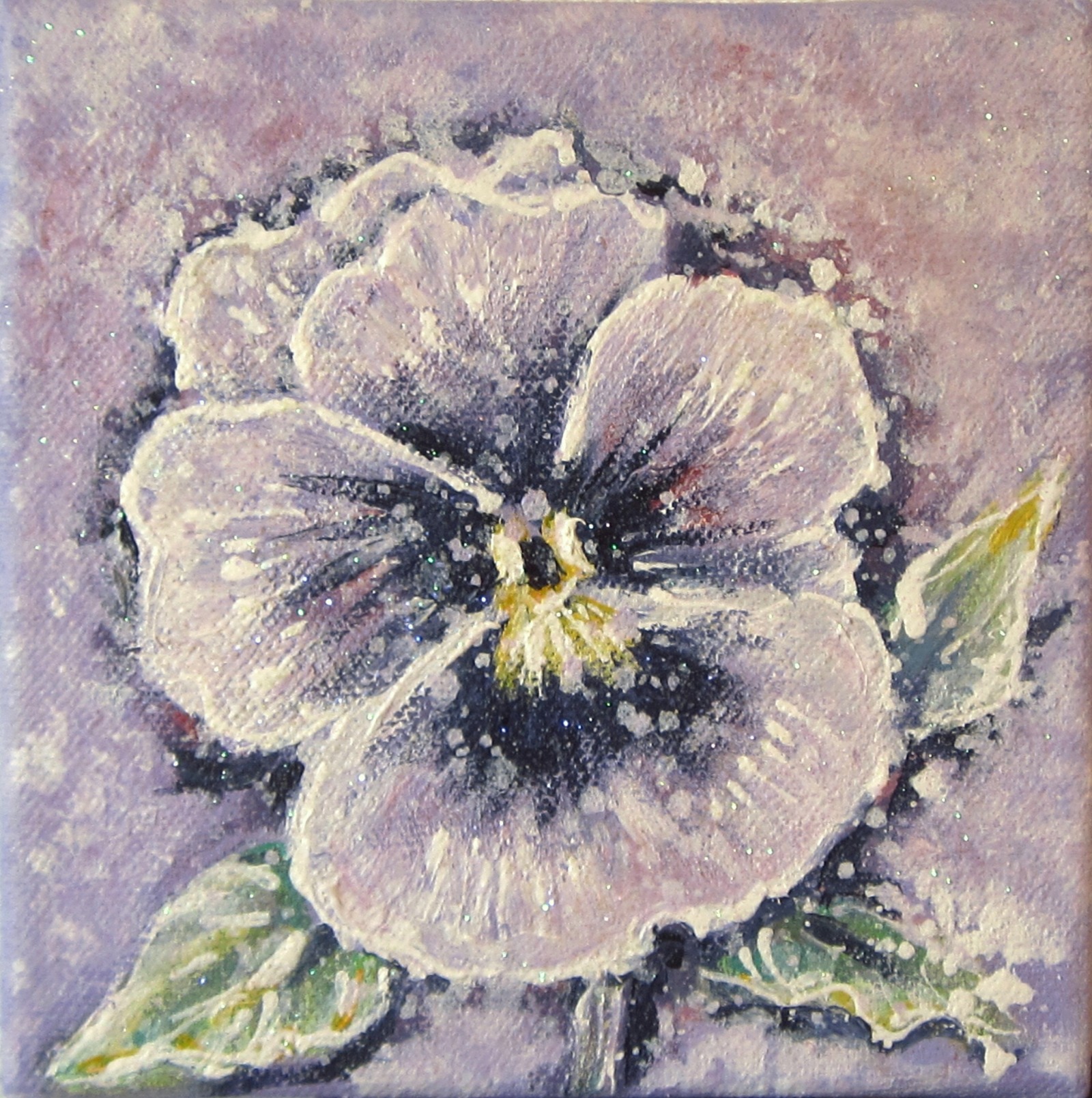 Minibild STIEFMÜTTERCHEN - kleines Blumenbild auf Leinwand mit Glitter 15cmx15cm - von Christiane