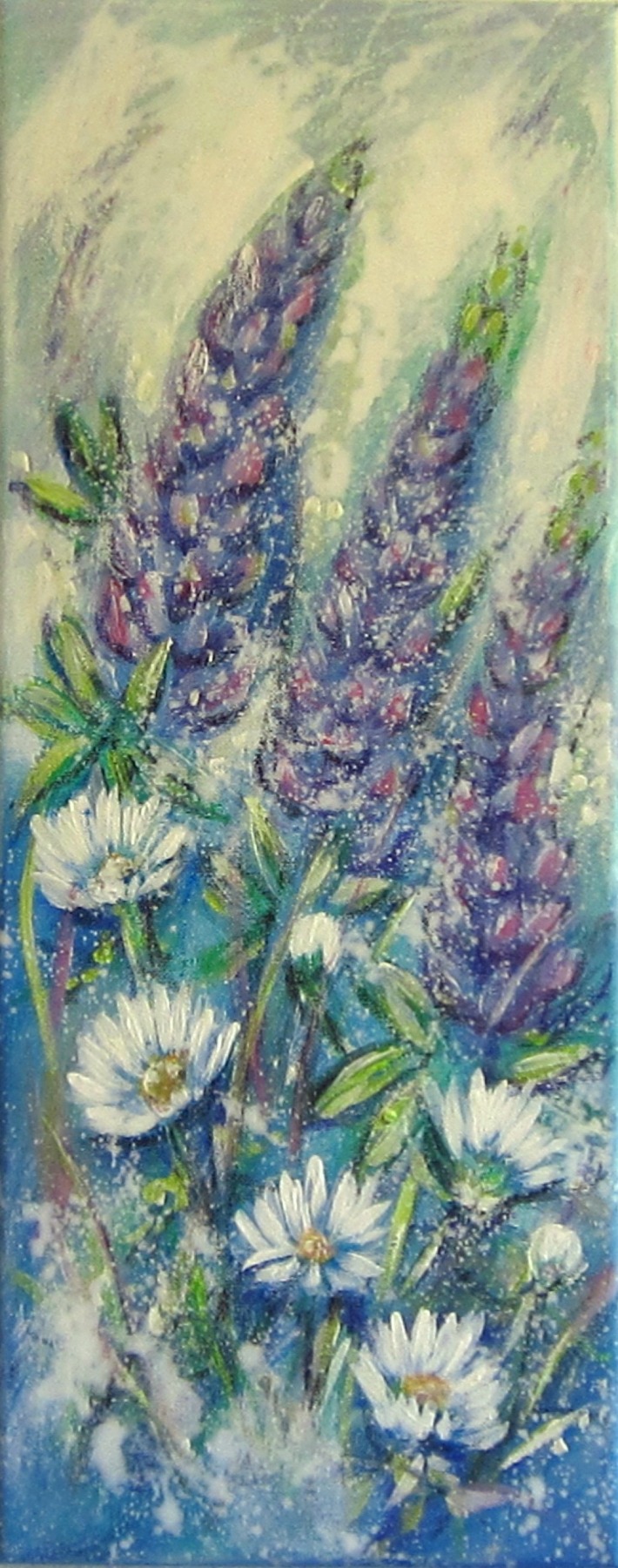 LUPINEN UND MARGERITEN 20cmx50cm - modernes Blumenbild auf Leinwand von Christiane Schwarz 6