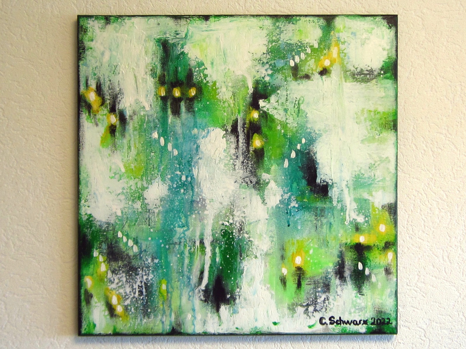 FOREST LIGHTS - abstraktes Acrylbild grün gelb auf Leinwand 40cmx40cm - Christiane Schwarz 6