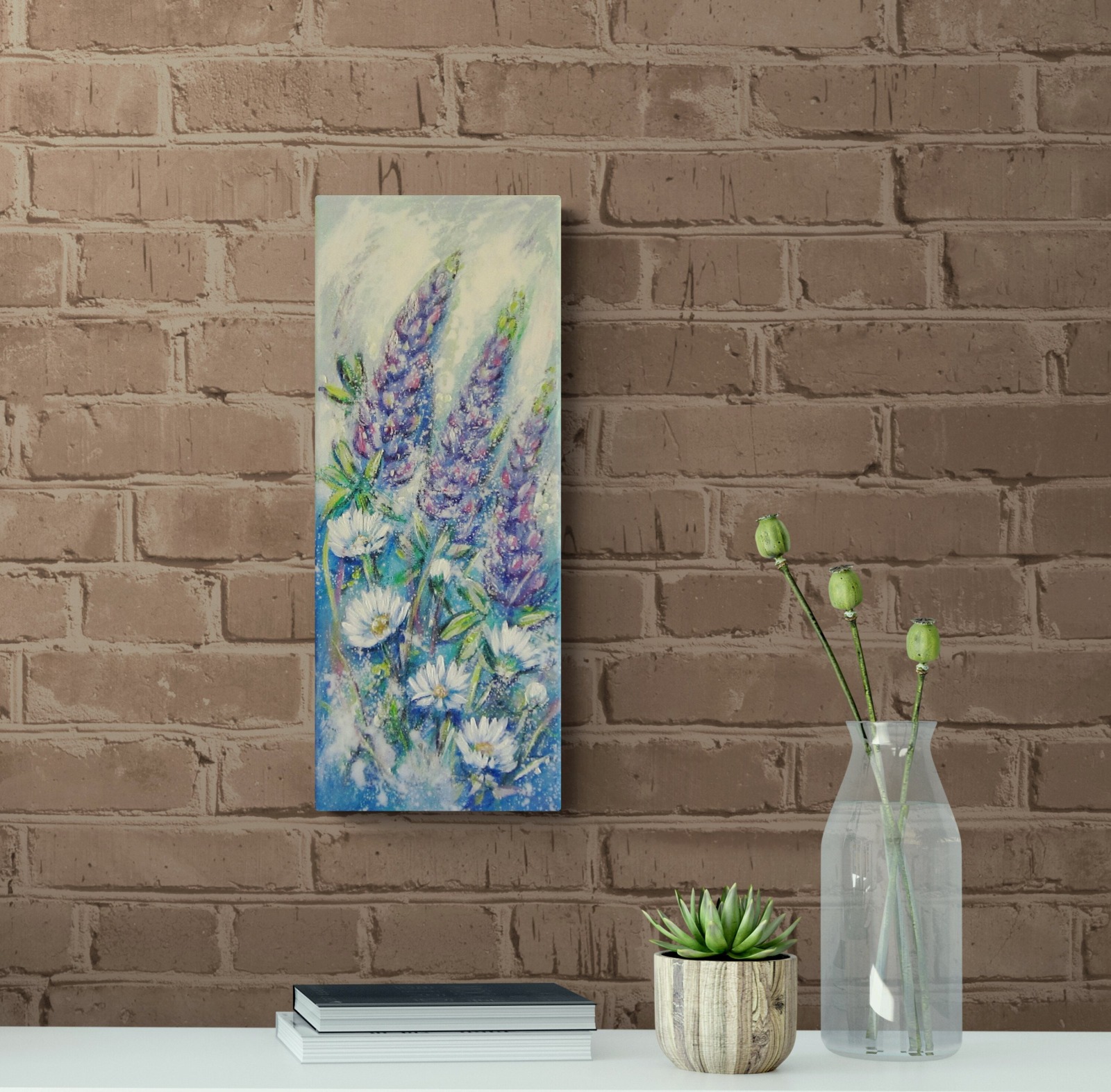 LUPINEN UND MARGERITEN 20cmx50cm - modernes Blumenbild auf Leinwand von Christiane Schwarz 5