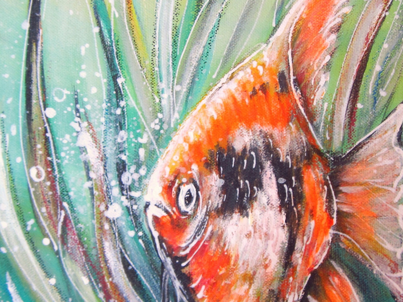 SKALARE - handgemaltes Acrylbild mit Fischen auf Leinwand 70cm x 50cm, Künstlerin Christiane