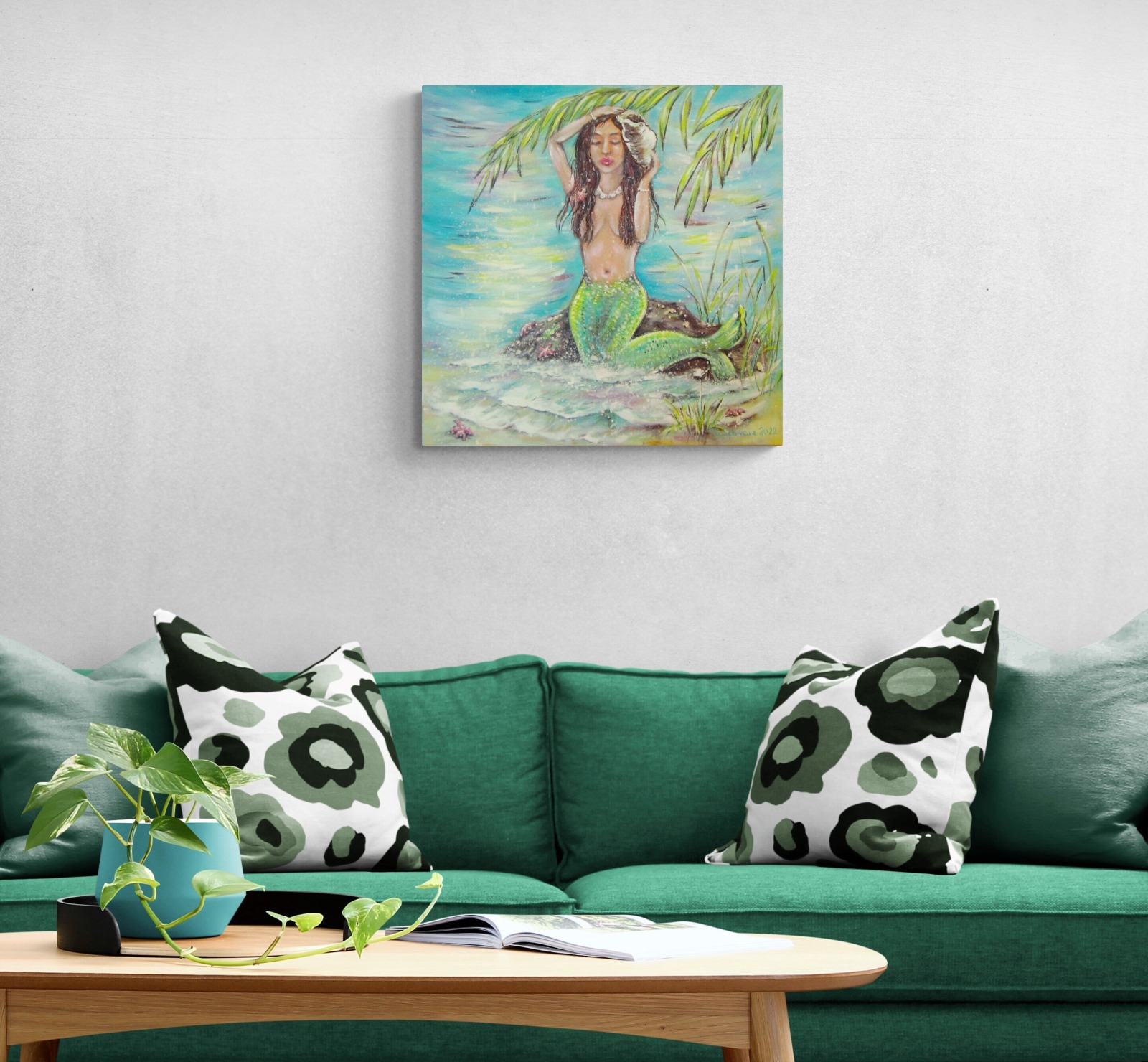 CARIBBEAN MERMAID - Acrylbild mit Meerjungfrau am Strand 60cmx60cm - Christiane Schwarz 10